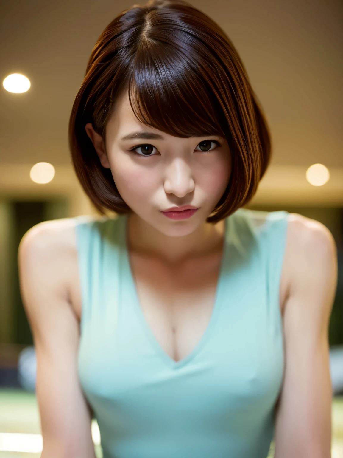 woman posing for a photo, (worn deeply_V-neck_dress, good_hairstyle:1.3),
good手,4k, High resolution, masterpiece, highest quality, head:1.3,((Hasselblad Photos)), delicate skin, sharp focus, (cinematic lighting), night, soft lighting, dynamic angle, [:(detailed face:1.2):0.2],(((5 star hotel))),