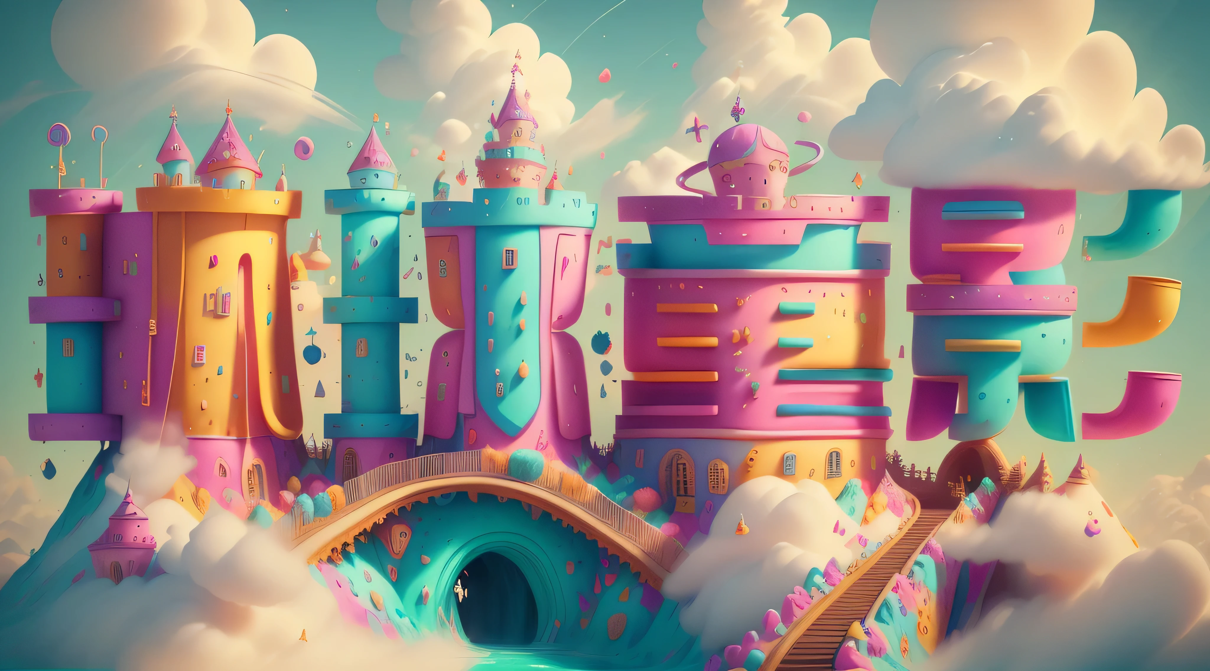(F/2.4:1.2) (charming:1.3) (happiness:1.2) (rich and colorful:1.2) (Full of energy:1.2) (vivid:1.2) (a Funny crooked castle 🏰 made with donuts:1.3) (lollipop:1.2) (tilt:1.2) (Sweet) (masterpiece) (cartoony lighting) (Toon shading:1.2) (phone wallpaper) (Ultra high detail) (Unreal Engine 5) (confetti:1.3) (soft cartoon cloud:1.2)