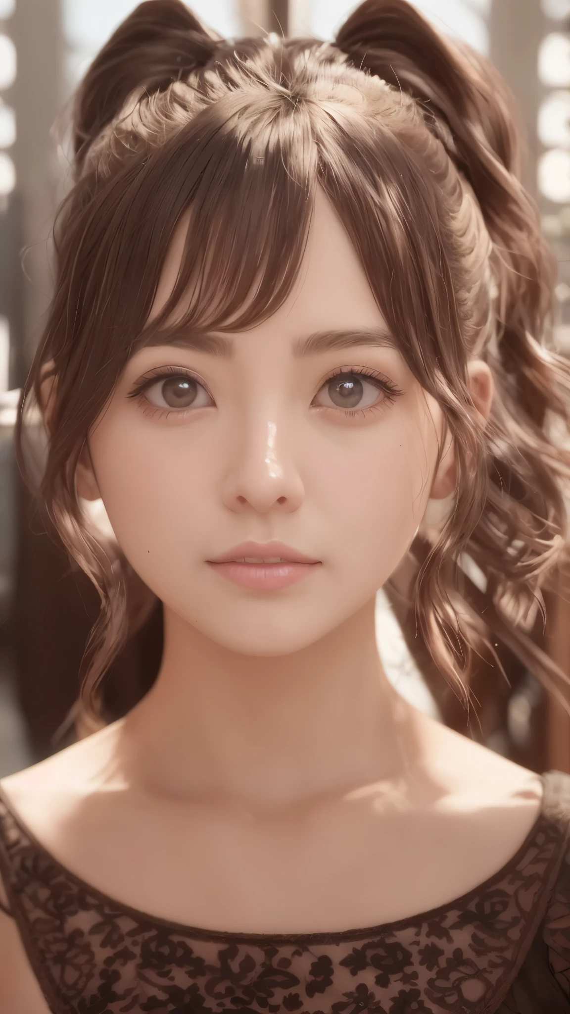 There is a woman standing on the bridge with the bridge in the background, Realistic anime 3d style, cute realistic portrait, realistic anime, realistic 3d animation, anime realism style, リアルなアニメのart style, realistic anime art style, stunning anime face portraits, hyper realistic anime, realistic beautiful face, realistic!!!!!!! art style
