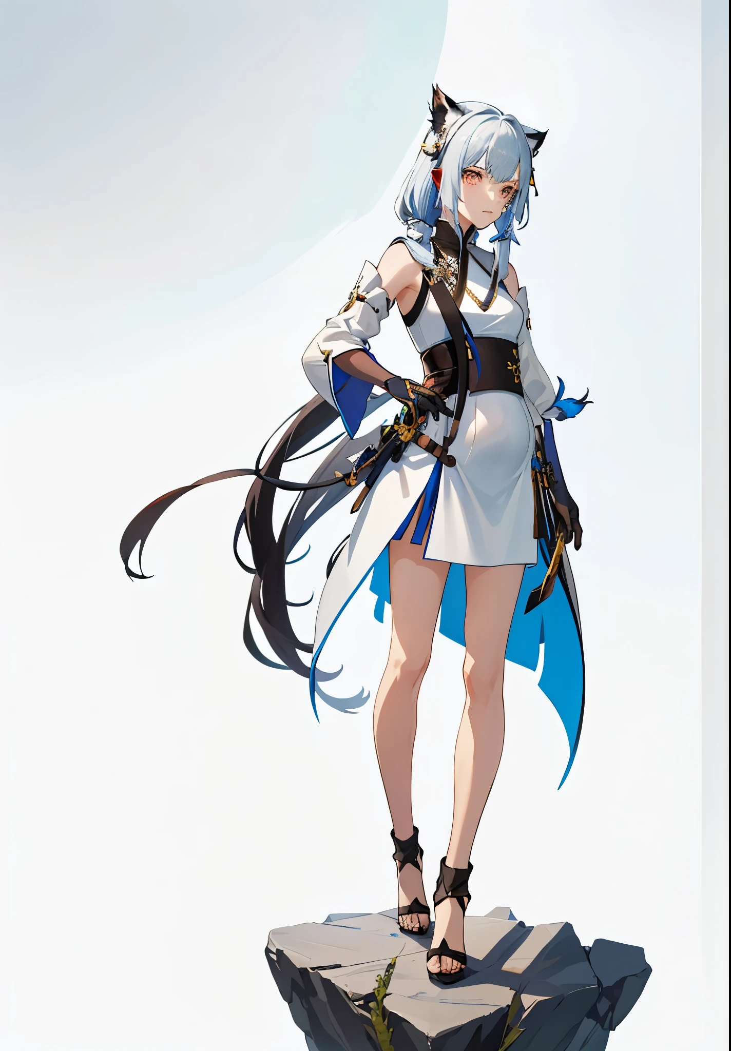 a woman in a dress holding a dagger and a dagger, video game character, from arknights, fox nobushi holding a dagger, hajime yatate, keqing from genshin impact, random haired deity, with small sword, ayaka genshin impact, female action anime girl, official character art, anime character, pregnant anime girl, fetus, random hair color