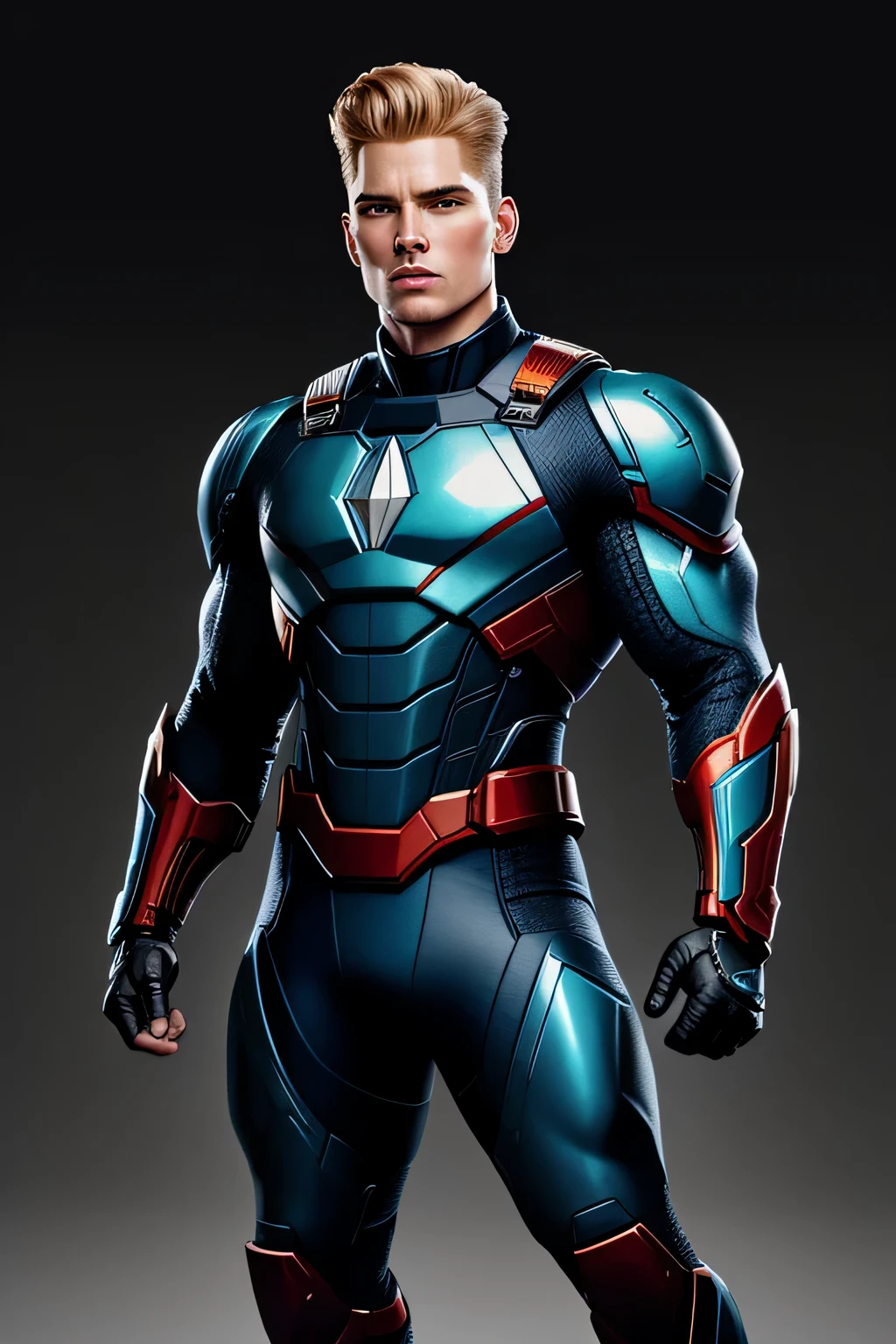 (8k, Foto em formato RAW, melhor qualidade, obra-prima: 1.2), um close de um, ultradetalhado, artes oficiais, fotorrealista:1.37, tiro no rosto da parte superior do corpo, Marvel Tocha Humana Johnny Storm com o unifome azul da equipe, film grain, action pose