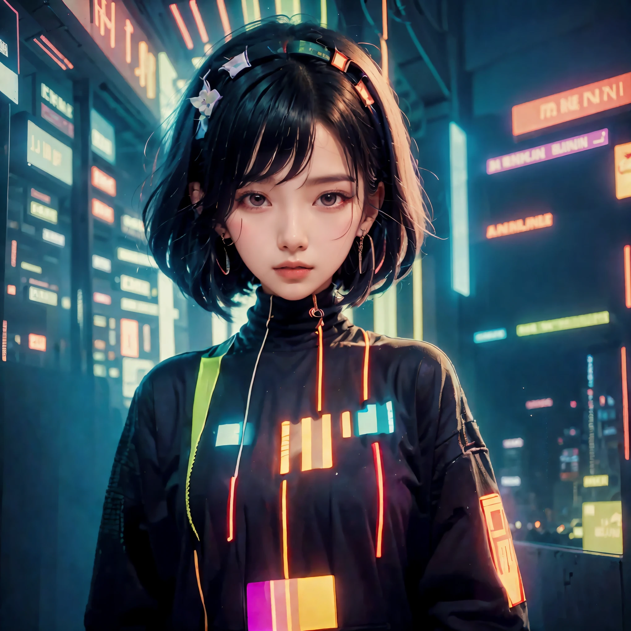 (masterpiece, top quality, best quality, official art, beautiful and aesthetic:1.2), 1girl, glitch art, (digital distortion), pixelated fragments, data corruption,colorful noise, visual chaos,contemporary aesthetics