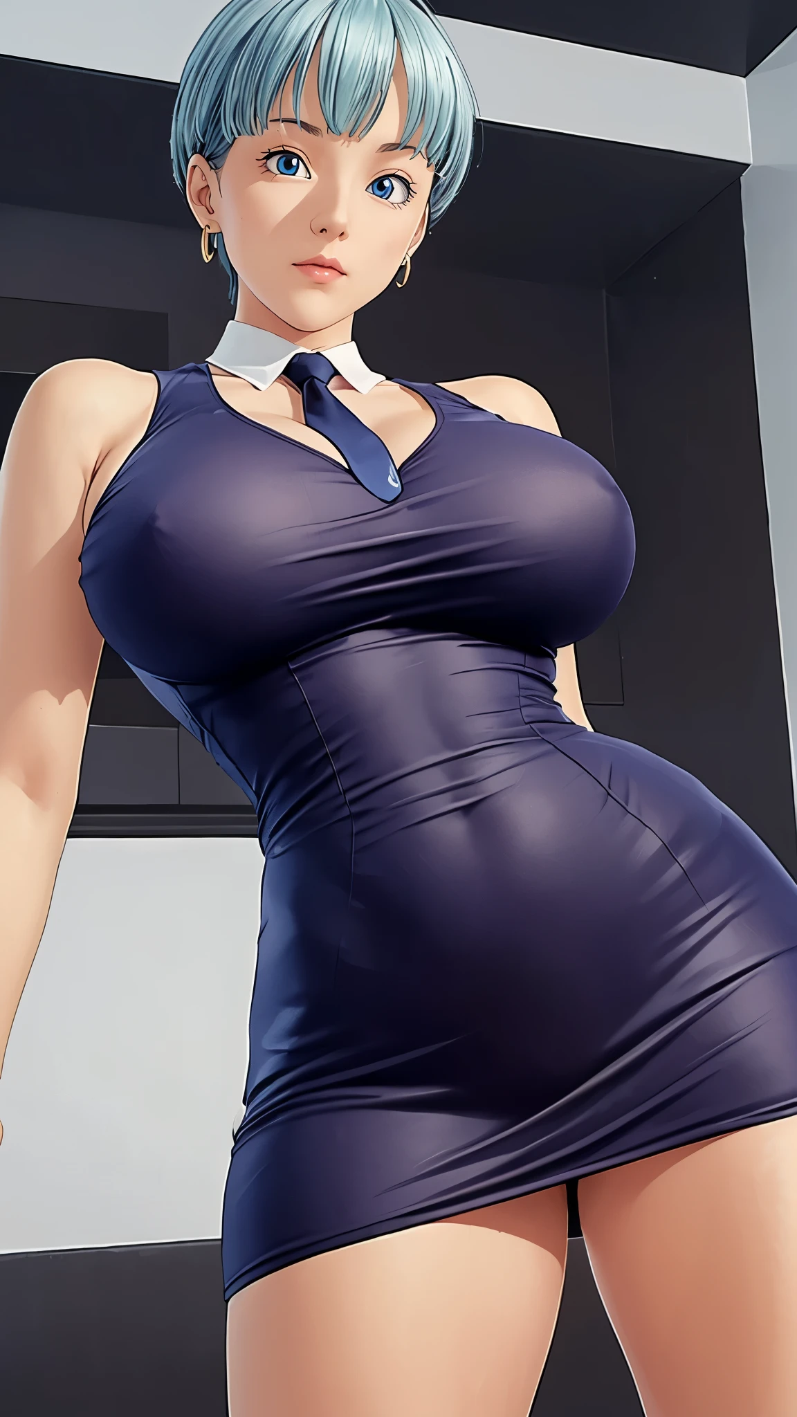 (((完美figure,figure,collared shirt,Hundred wrinkle skirt,tie,(((bulmadbzreddress,aqua hair, short hair, blue eyes, earrings))),(((wide hips)))))),((masterpiece)),high resolution, ((Best quality at best)),masterpiece,quality,Best quality,((( Exquisite facial features,looking at the audience,There is light in the eyes,Happy))),(((Interlacing of light and shadow,huge ))),(((looking into camera,from above,looking down,Lying in bed,Hands behind the head, rope, tie)))