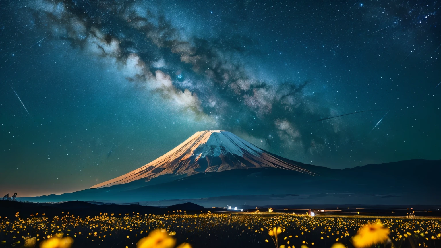 master parts、excellent quality、excellent image quality、8K quality、、beautiful photo of starry sky、grow、arched milky way、Mt fuji、Bird ready、moon、growな、overwhelming natural beauty