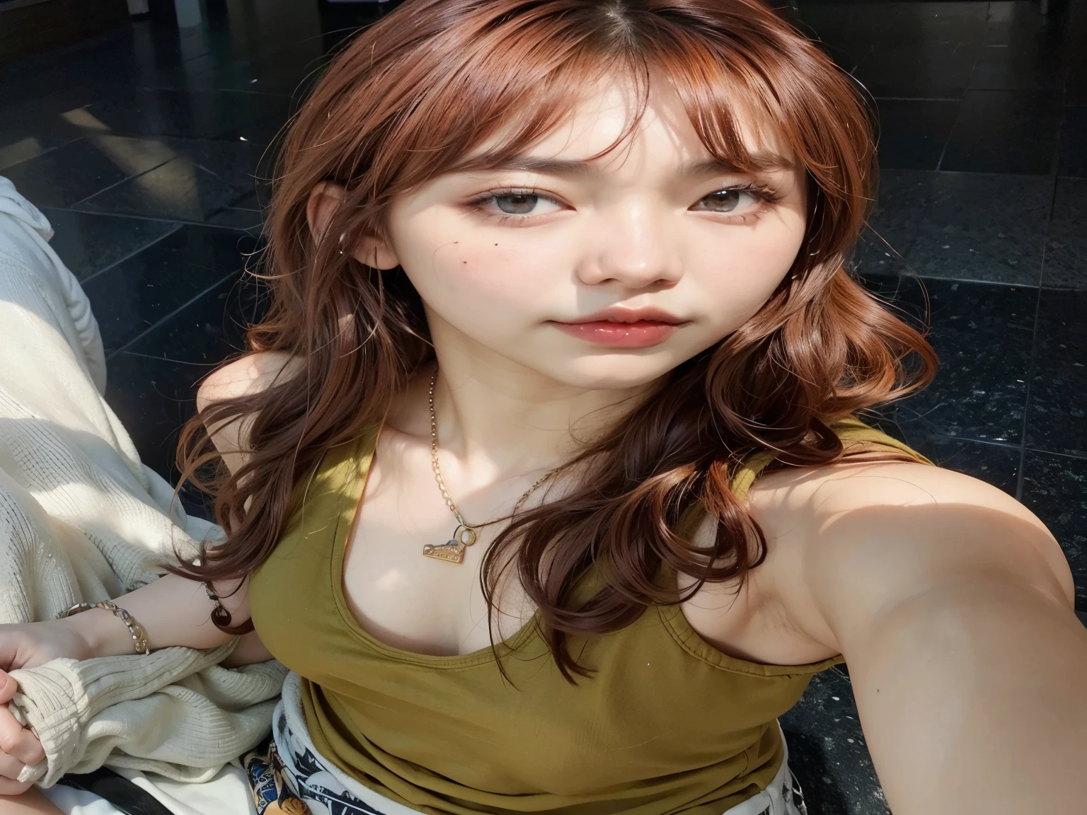 un primer plano de una mujer pelirroja que llevaba un top verde, ulzzang, sol yunjoo, jinyoung shin, heonhwa choe, jaeyeon nam, hermosa joven coreana, sakimichan, hermosa mujer surcoreana, muchacha coreana, Lalisa Manobal, hermosa joven coreana, con flequillo, lee ji - eun