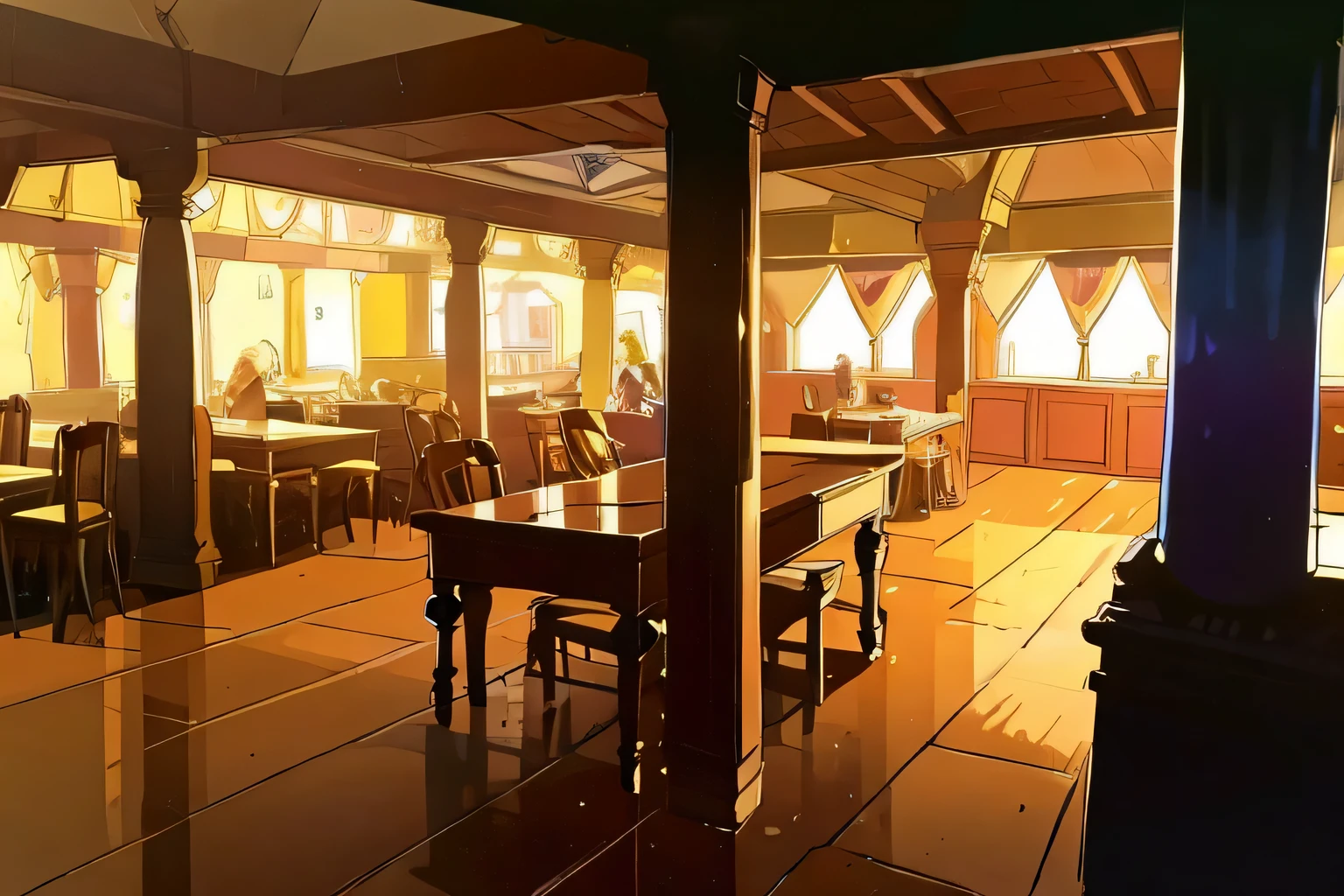 masterpiece, best quality, no humans, slum, victorian tavern, evening.
