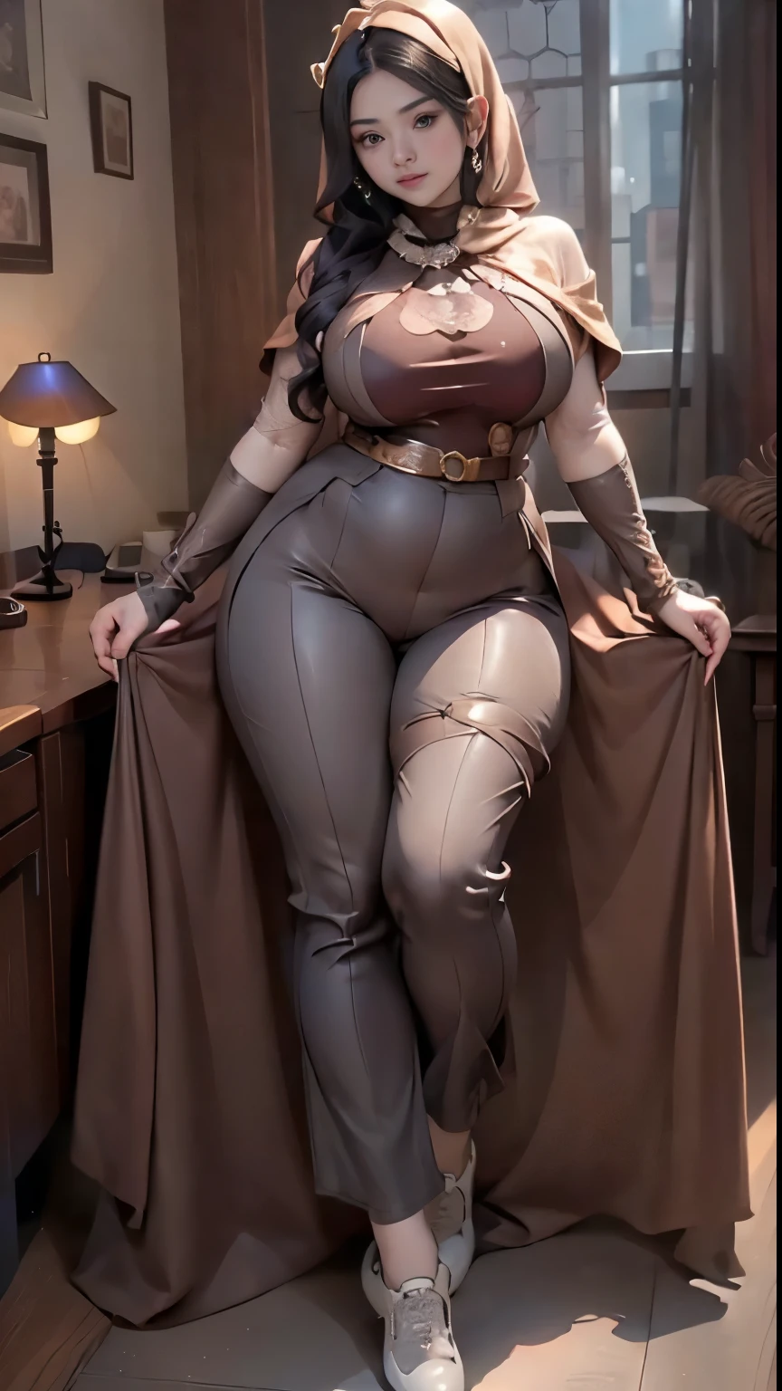 three different angles of a woman DRESSED ONLY a red cape, thicc, fullbody shot turnaround, cel shaded pbr, character is in her natural pose, extra detailed body, full body shot hyperdetailed, full character body, realistic shaded perfect body, insanely inflated hips, whole body highly detailed, hyperdetailed fantasy character, high detail iconic character,perfect body, highest quality, work of art, perfect body, curvy woman, masterpiece, naked ass, realistic shaded perfect body