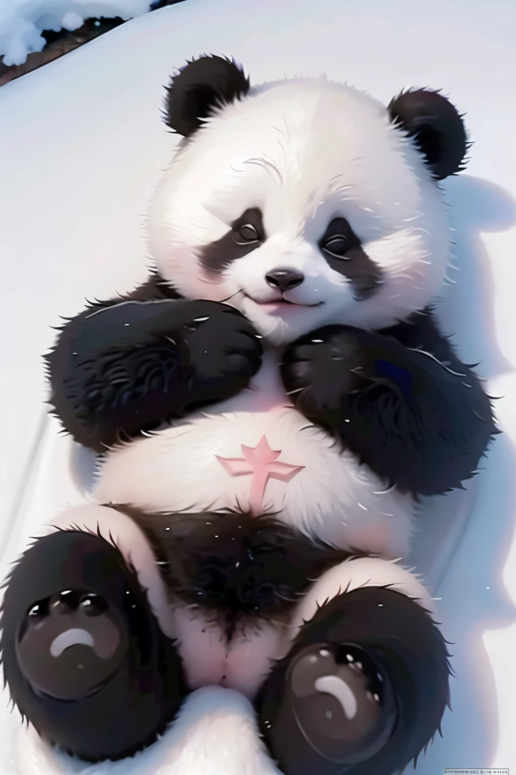 Sleeping Panda in the Snow: An image of a panda peacefully sleeping in the snow, conveying comfort and warmth
