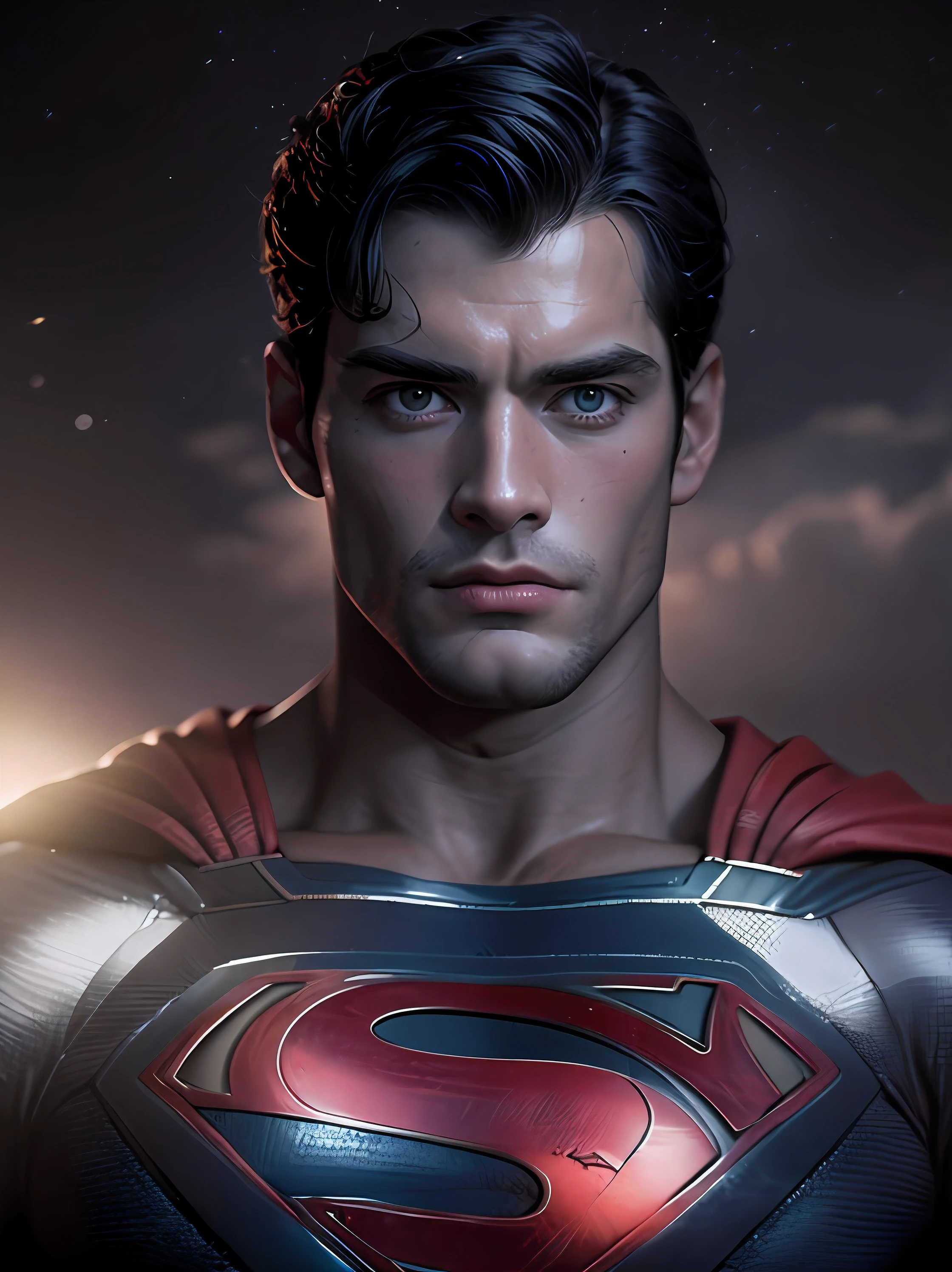 Superman Sean O'Pry, cinemactic, hiper-realista, fotografia, pele detalhada, HDR, Cinematography, noite