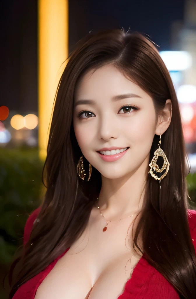 (22 year old female), (big breasts:1.3),  ((grab the viewer&#39;s hand)), night view in the background、red sweater dress、(master piece: 1.3), (maximum resolution: 1.4), (ultra high vision: 1.2), cinematic light, ultra high vision, (fine eyes and skin), (detailed facial features),  8K resolution, perfect style, beautiful expression、Highly detailed face and skin texture、detailed eye、double eyelid、eye shadow:1.2、glitter eyeliner:1.2、thin cheeks、shiny skin、(pure white skin:1.3)、small shiny necklace and earrings,glossy lips:1.2、((full body shot:1.2))、((from a very intimate distance:1.2))、(straight hairstyle、dark brown hair)、long hair、(very affectionate smile:1.3)、From above