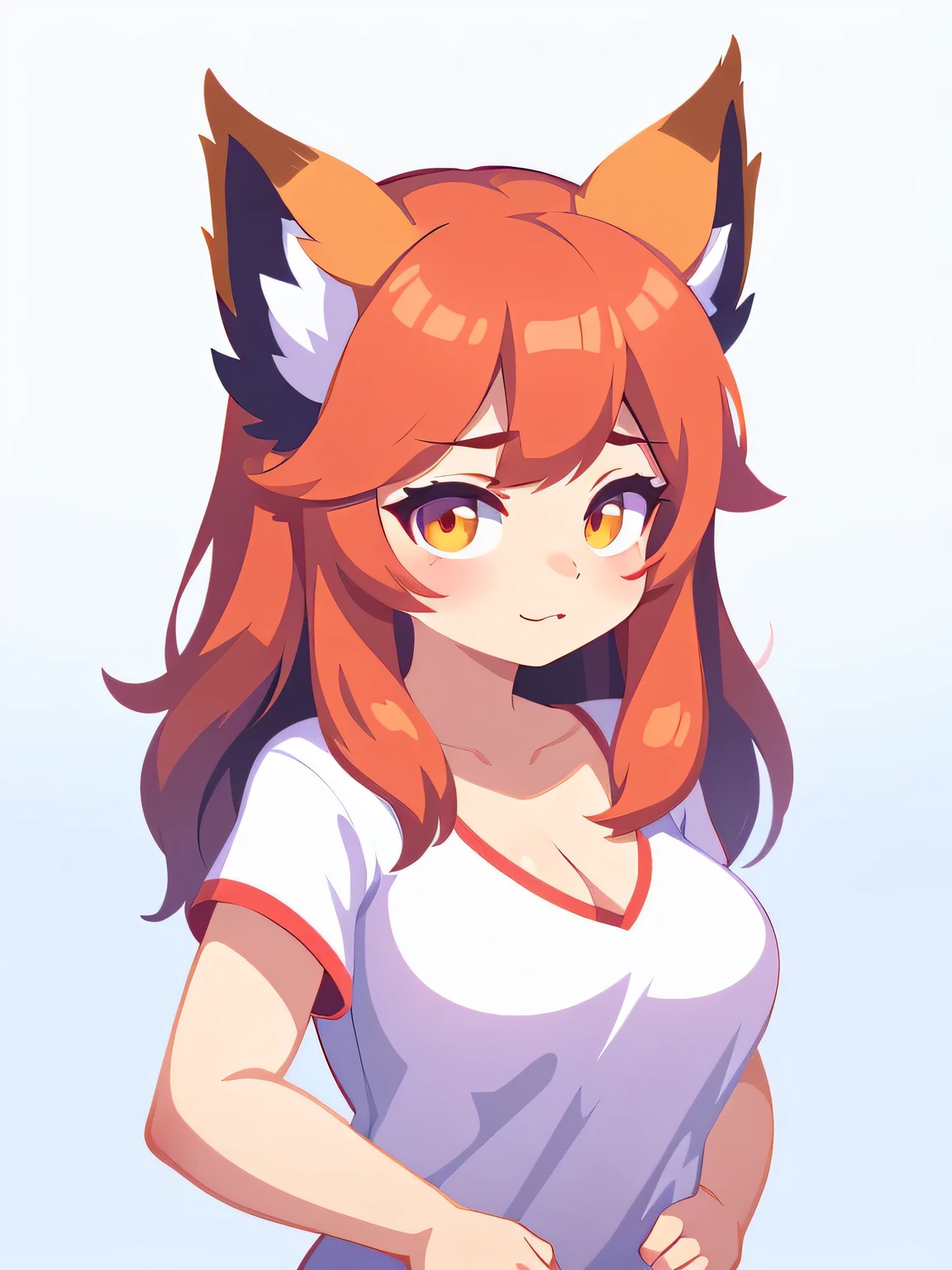 there is a cartoon picture of a girl with a fox head, a beautiful fox lady, girl with fox ears, made with anime painter studio, foxgirl, fox ears illustration, portrait of an anthro fox, portrait of ahri, lineless, soft anime illustration, ahri, anime catgirl, kitsune, painted in anime painter studio, stylized anime