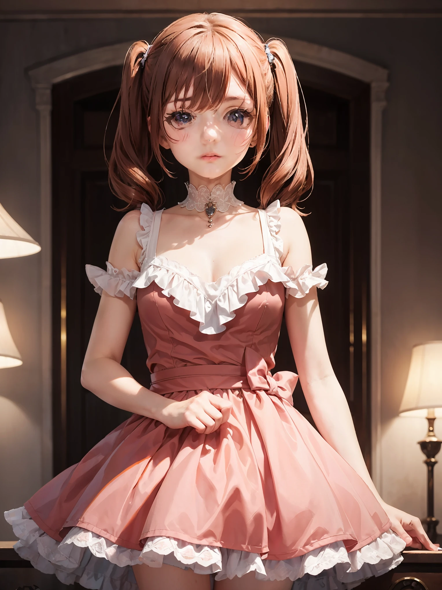 (High resolution, highest quality:1.2), shine, Soft contours, beautiful picture, 1 girl, cowboy shot, (soft focus:1.5) in the foreground, (Blurred foreground:1.2), shallow depth of field, delicate blur, subtle transitions, depth and atmosphere, masterpiece,surreal,32K,Highly detailed CG Unity 8k wallpaper, highest quality, masterpiece, highest quality,
masterpiece, highest quality,
Gertrud Barkhorn, 1 girl, brown twin tails, blush all over the face, pink dress,