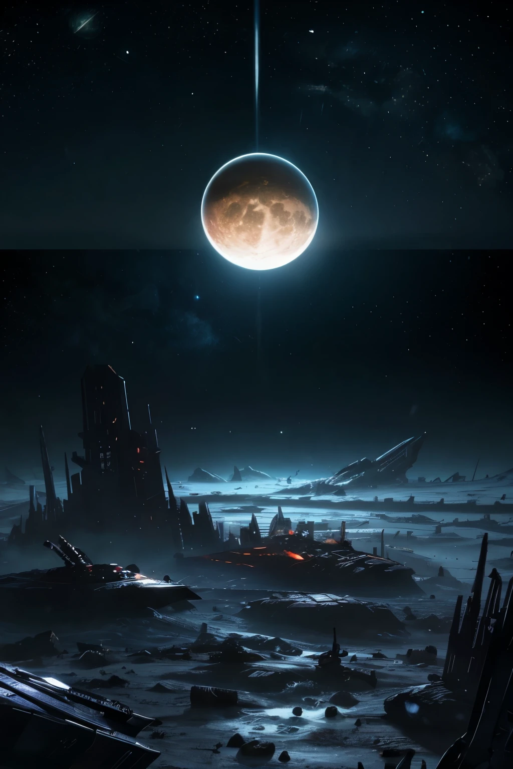Warhammer 40k planet view from out of space, grim dark, Dark planet,