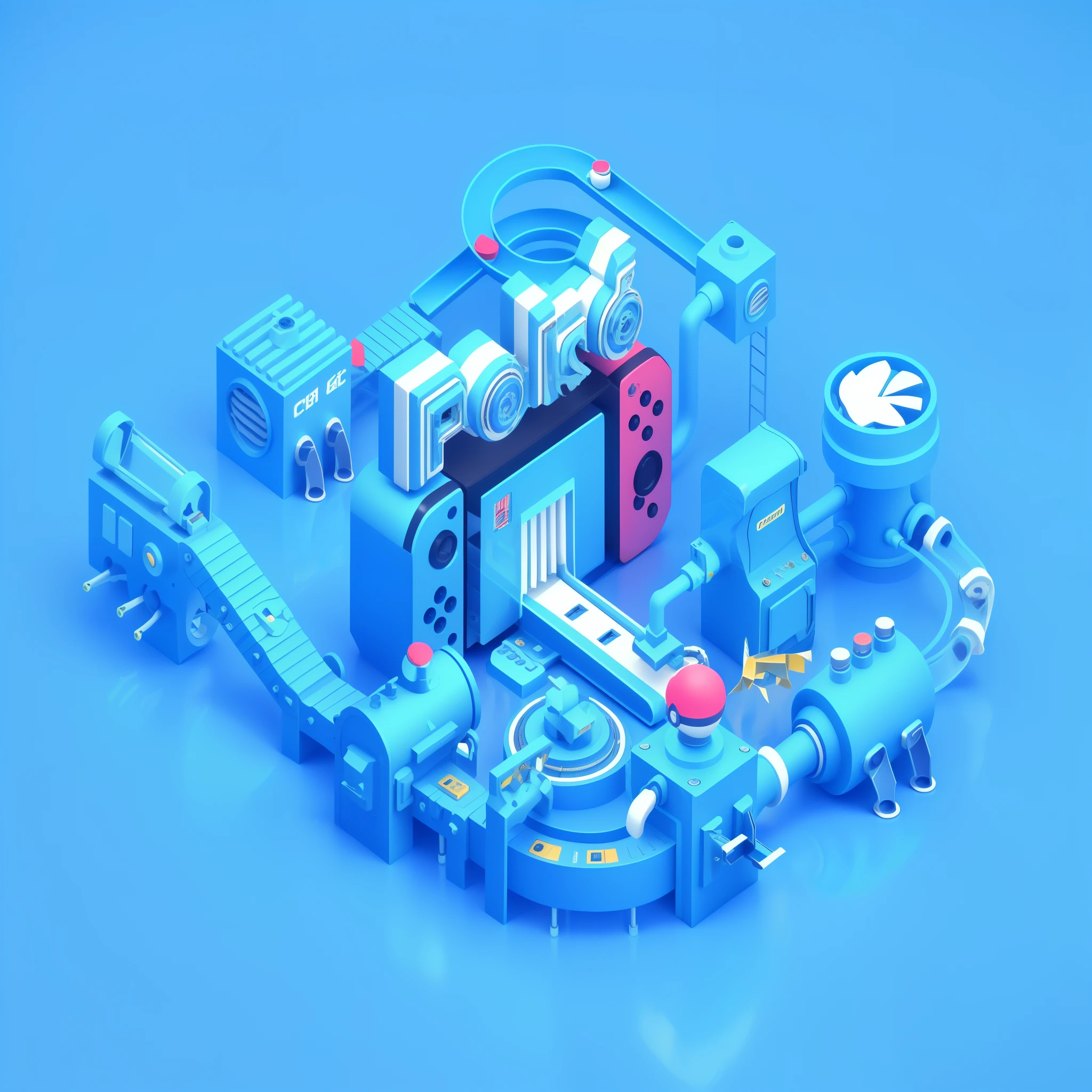best quality, many details,4k,factory,rendering,c4d,Blue sense of technology, industrial design,White background, flow workshop,3D art trends, , 3d illustration, 3d illustration, , 3D matte illustration, , 3d rendering