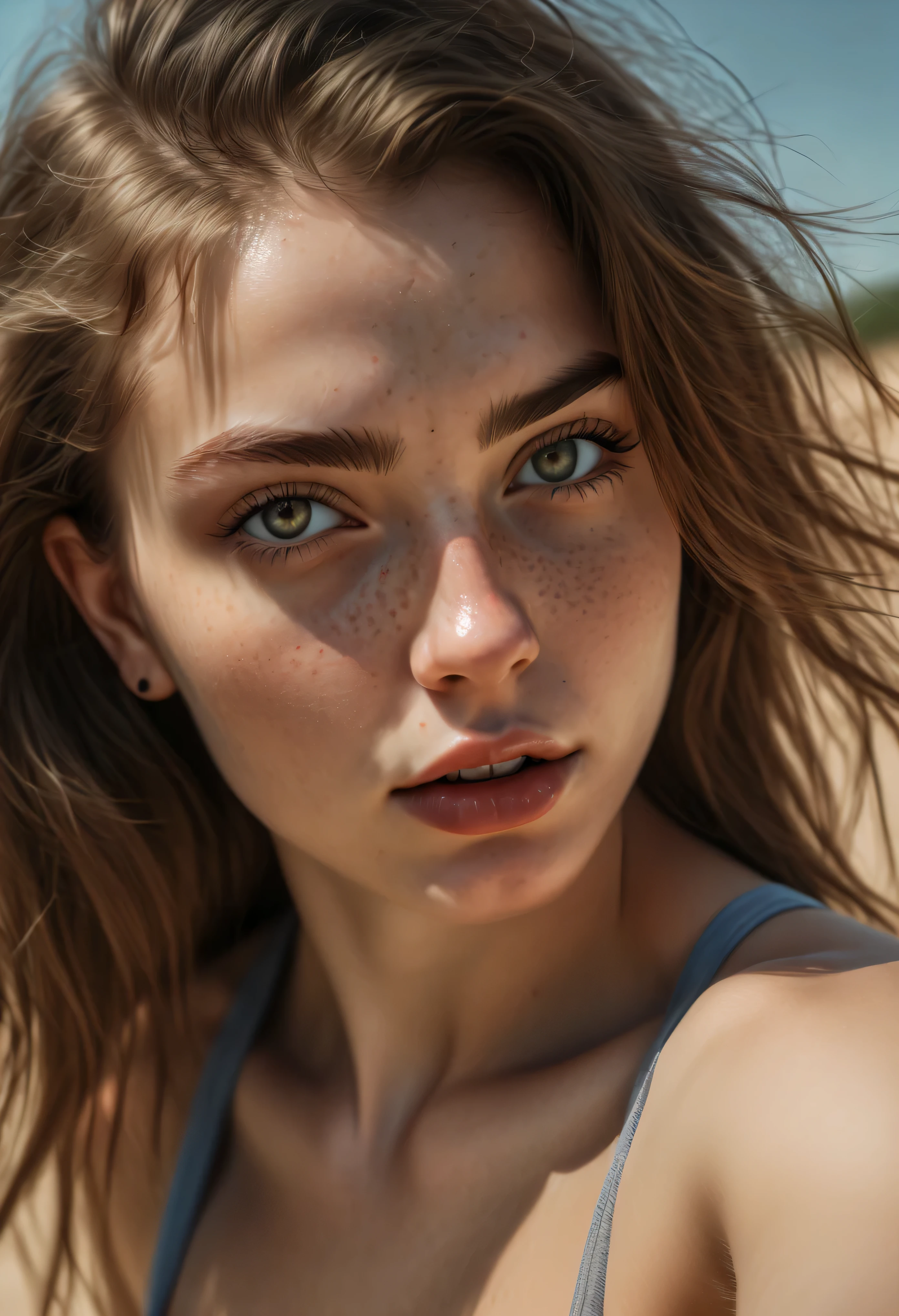 RAW, real photo portrait, amandaGar1, on a boat, (wearing a wet black t-shirt), pretty face, insanely detailed eyes, light blonde hair, high ponytail, bokeh, natural light, depth of field, golden hour, sharp focus