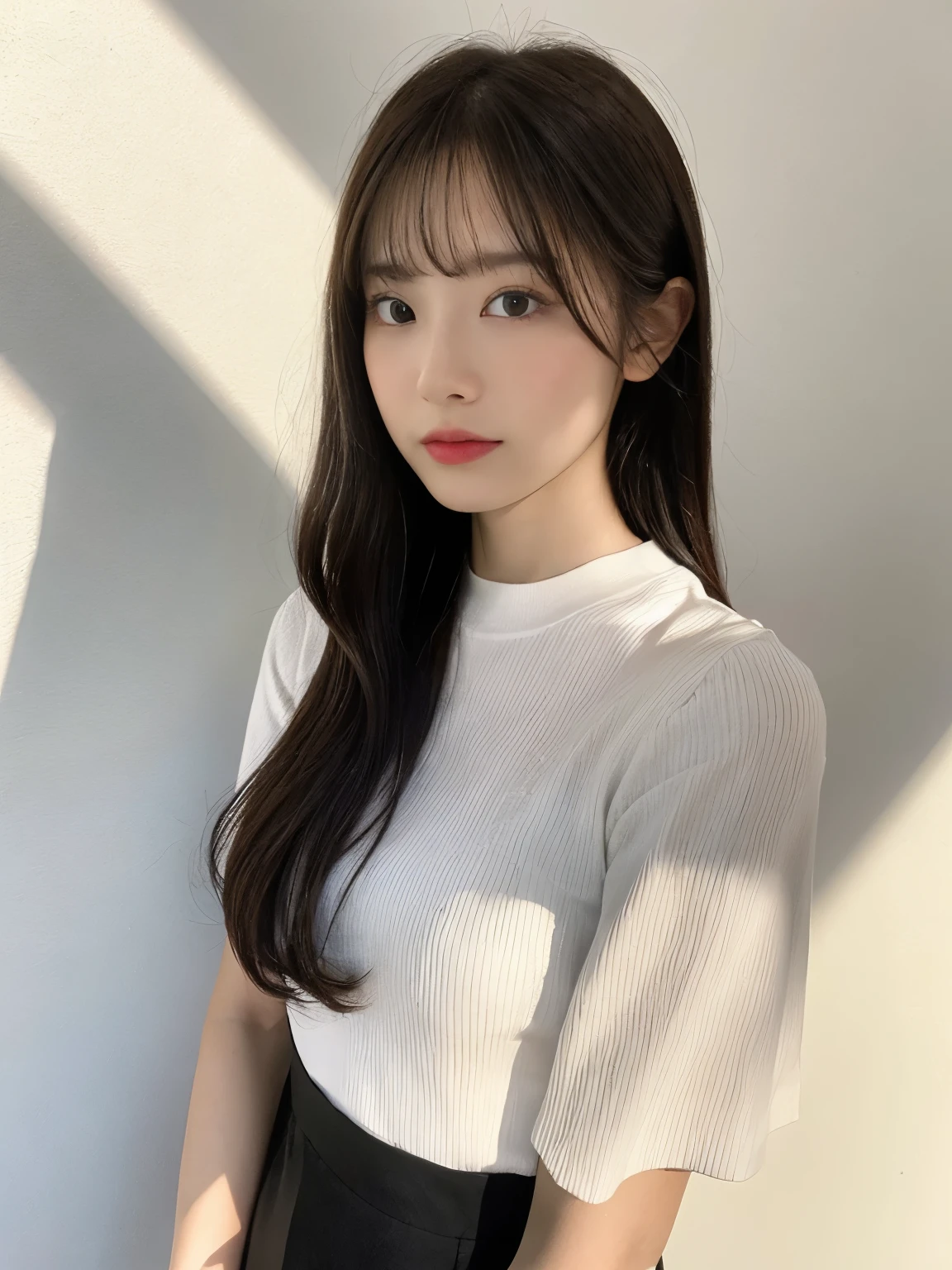 "(highest quality、16K resolution)"1 girl、alone、natural soft light、、Upper body、japanese woman、((don&#39;t look at the camera))、((white wall room with window))turn to the side、Various poses、Are standing、beaver、30 generation women、light bangs、short hair、salon model、natural look、portrait、floating hair、curly hair、((constricted hair))、white blouse