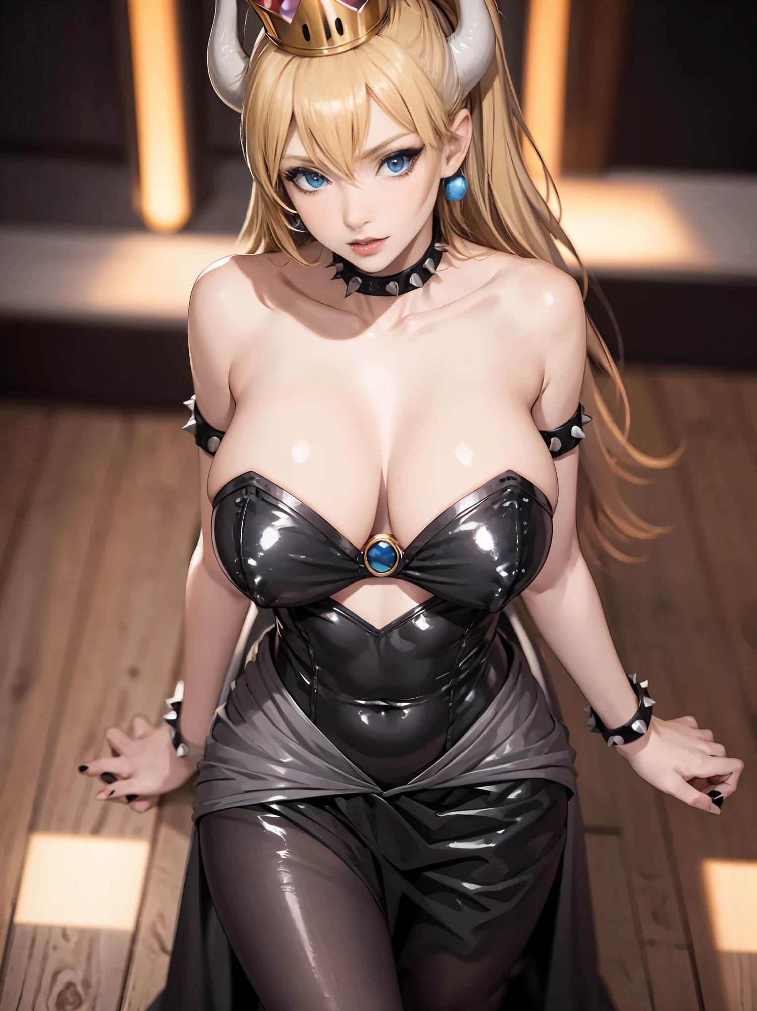 ((high detailed, best quality, 4k, masterpiece, hd:1.3)), ((best quality)), (((HD))), (((8k))), (ultraDH), (ultra HD), Snowy Forest background, snowflake pattern, blue eyes, BREAK blue eyes, seductive, attractive, smooth anime cg art, 36C breasts, long legs, vivid colors, detailed digital art, slim body, perfect skin, blonde hair, long hair, light hair, blonde hair, BREAK crown, cleavage, 36C cleavage, looking at viewer, BREAK looking at viewer, extremely detailed face, earrings, gem, dark black makeup lips, dark gothic eyeshadows, dark eyeshadows, black eyeshadows, black sexy lips, dark lips, very dark lips, (perfect hands, perfect anatomy), black makeup, black medium lips, black thick lips, detailed fingers, five fingers per hand, 5 fingers, (1 girl), detailed lips, detailed black lips, black painted lips, gothic painted lips, BREAK night, night sky, (breast focus), (arms outstreched:1.2), (from above:1.1), (breasts out:1.3), (off shoulder:1.1), ((black clothes)), ((dark black bra)), ((black bra)),