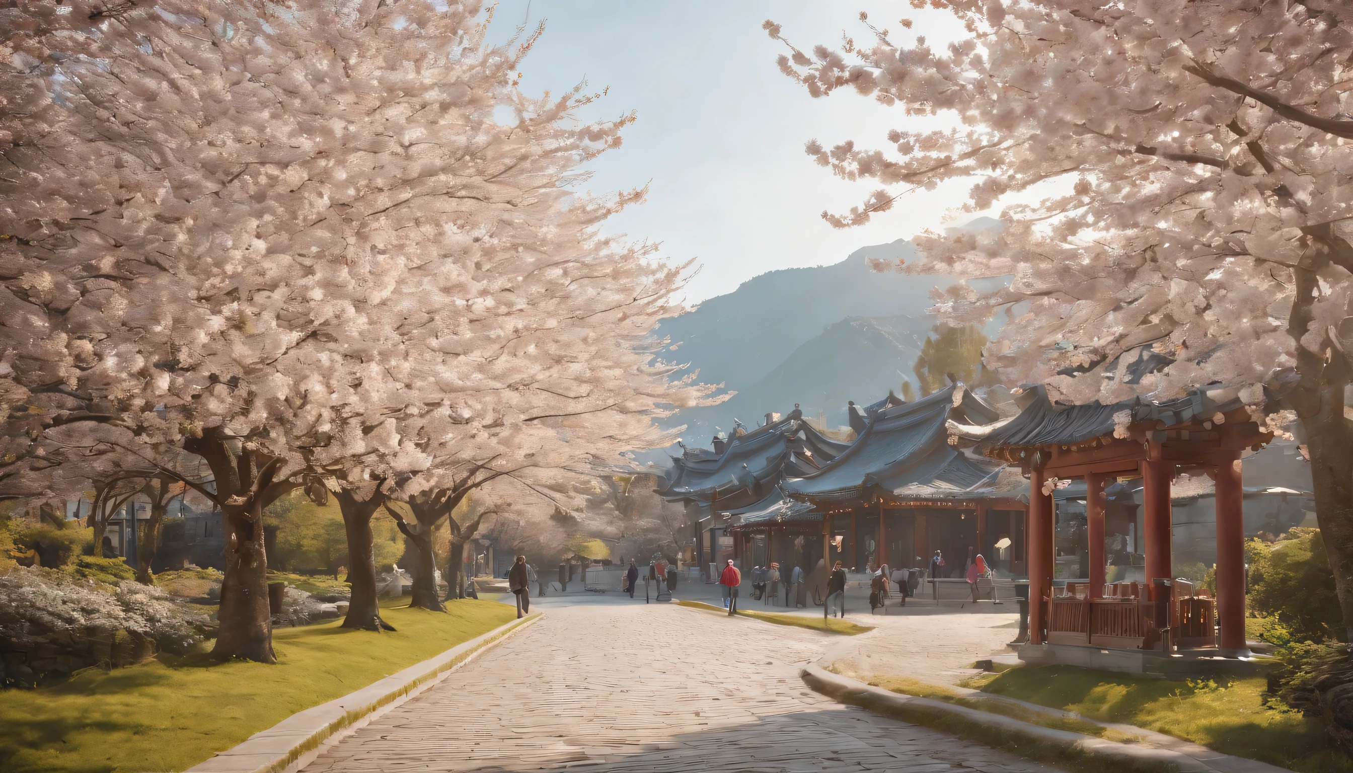 (Highly detailed CG Unity 8k wallpaper、masterpiece、highest quality、Super detailed)、(best lighting、best shadow、very delicate and beautiful)、highest quality、8k、Detailed facial depiction、masterpiece、highest quality、clear image quality、
Cherry blossoms blooming on the street corner in spring、those who love it々々Please take a photo of。