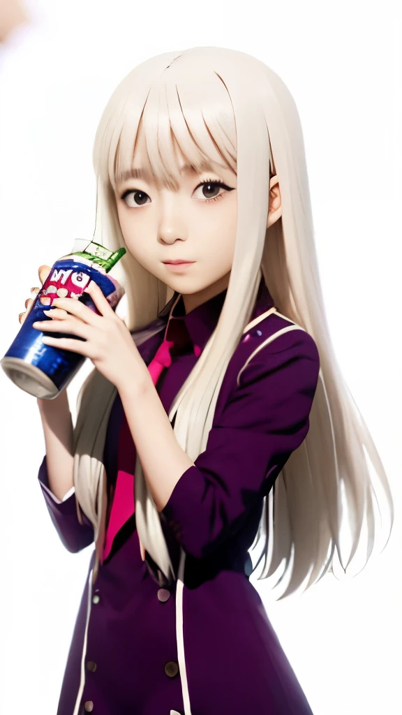 anime girl with a bag of food and a drink, yuruyuri, shikamimi, shiro from deadman wonderland, nyaruko-san, by Kamisaka Sekka, girl with white hair, anime style like fate/stay night, inspired by Kamisaka Sekka, anime girl drinks energy drink, anime girl with long hair, holding a stuff