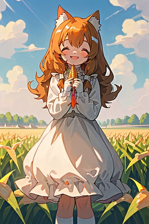 👧➕🐈⬛, 😊, 🌤️, 🏞️, 🌽🌽🌽, ⛰️,