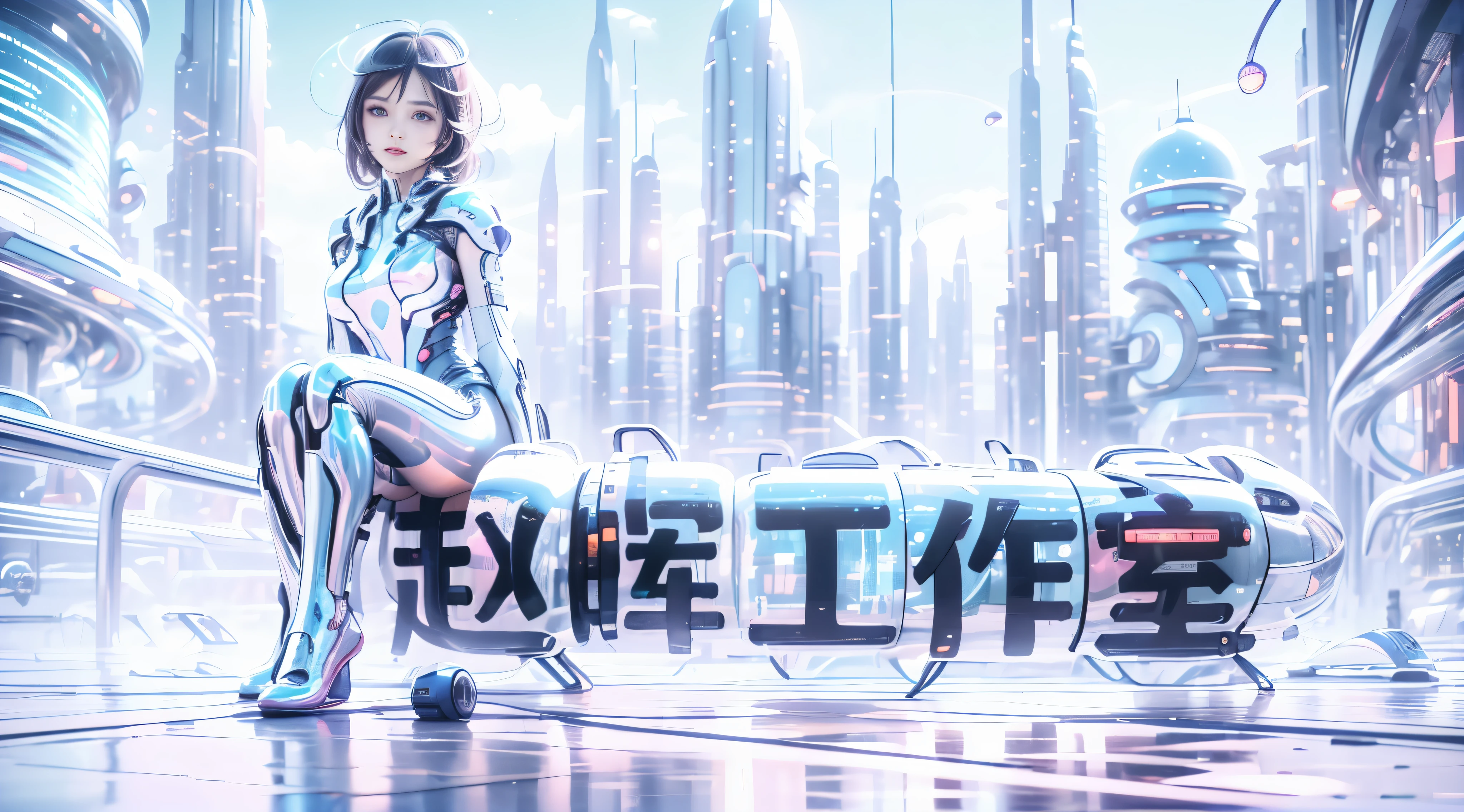 (The art of math,cyberpunk, dreamy light),1 transparent cute girl, Transparent Mecha, Exquisite helmet:1.2, Luminous goggles:1.2,Computer, monitor, monitor, Illuminated buttons,metal sign, gear, electric wire, cable, spark, (3D sculpture，Render by Octane，Volumetric light，natural soft light，), (Super exquisite:1.2, Loss of focus:1.2, Very colorful, movie lighting, chiaroscuro,Ray tracing), masterpiece, super rich,super detailed,8k,Mecha