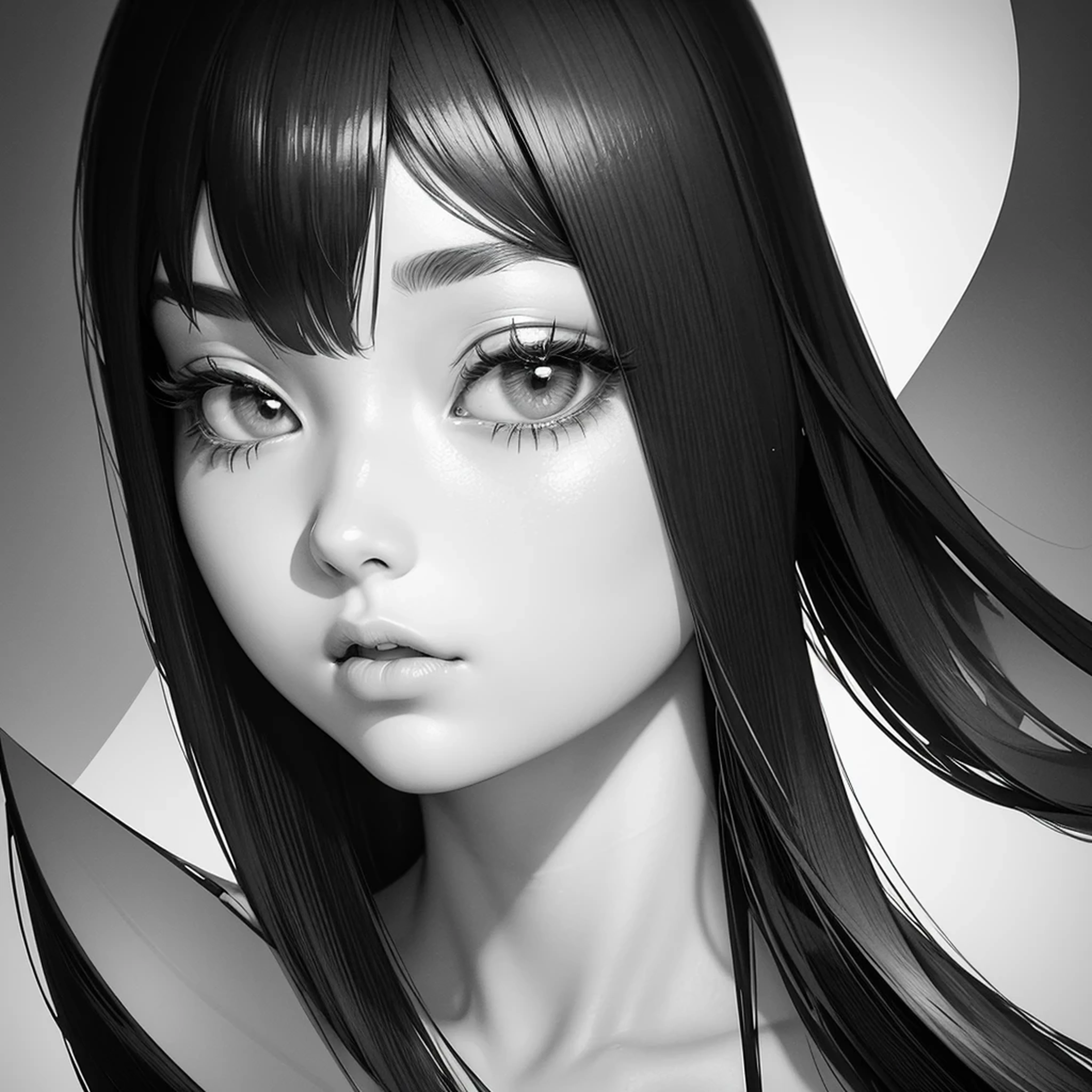 In three different panels, Single line Sumi-e painting a stunningly digital artwork with black and white simple thin diagonal and vertical complementary colors square pattern of a dinamic woman, illustration, conceptual art, 3d render
