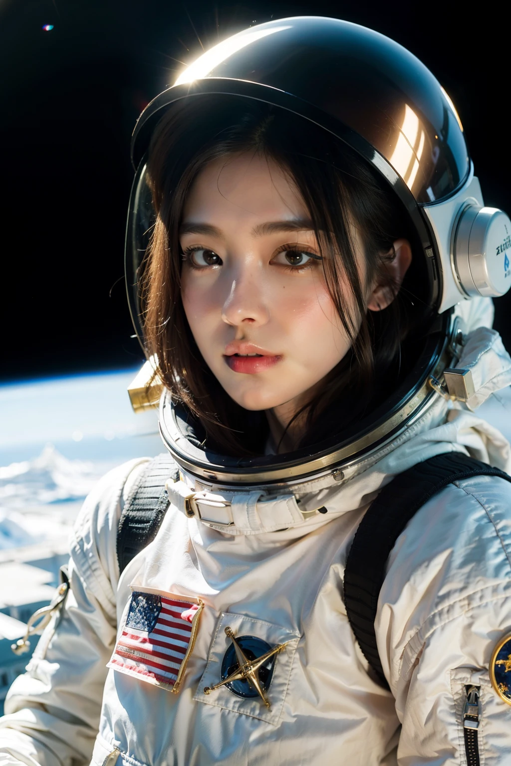 ((best quality)), ((masterpiece)), (detailed), perfect face,astronaut,Beauty,space suit,Space helmet