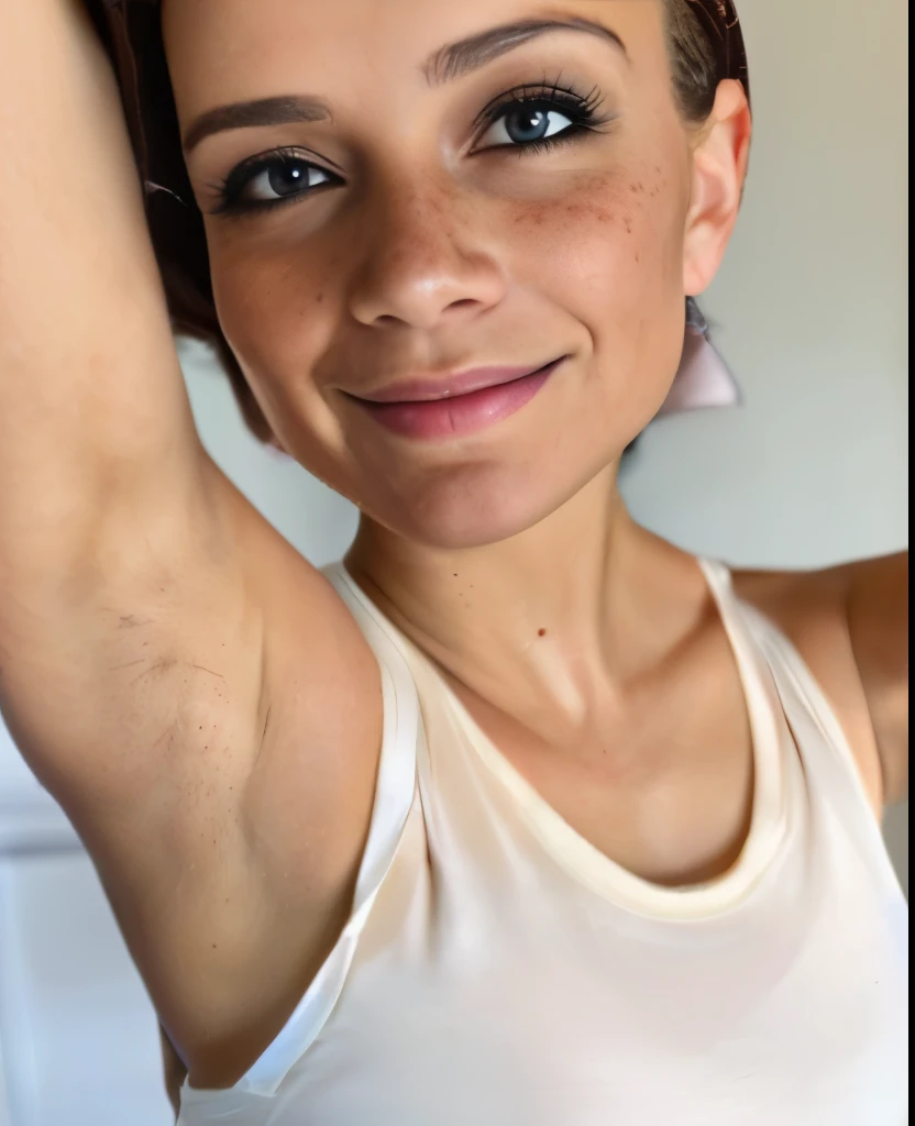 ((11-year-old girl shows her armpits、Everything that is visible in the armpits、Armpit、oiled slimy armpits:1.20、Oiled tecateca armpits:1.20、Armpits are shiny with oil:1.20、Detailed wrinkles in the armpits:1.8、Wrinkles under the armpits:1.8、Sweaty face、Show me your armpits、The body is facing straight forward towards the viewer、The body is directed straight towards us、Smaller face:1.4、Smaller head:1.4. Ultra Real、Armpit、Bright armpits:1.8、Shine a light in the armpits:1.8、Detailed armpit wrinkles、Detailed armpit pores、Realistic armpit skin、Shine a light in the armpits、Bright armpits、no-bra、Sweat-drenched white sleeveless tank top)), (no-bra、on the park、Alone girl in the park、illustratio、no-bra、White sweat drenched sleeveless tank top、White panty), (hight resolution), (8K), (ighly detailed), (The best illustrations), (armpit pose、beatiful detailed eyes), (top-quality), (ultra-detailliert), (masterpiece), (wall-paper), (详细的脸), 11 year old girl、Freckles on the face、Show shiny wrinkled armpits,Brown hair,high-ponytail Hairstyle、Upper body only,Navel is visible、No bra、Woman in sweaty white tank top without sleeves、japanes,