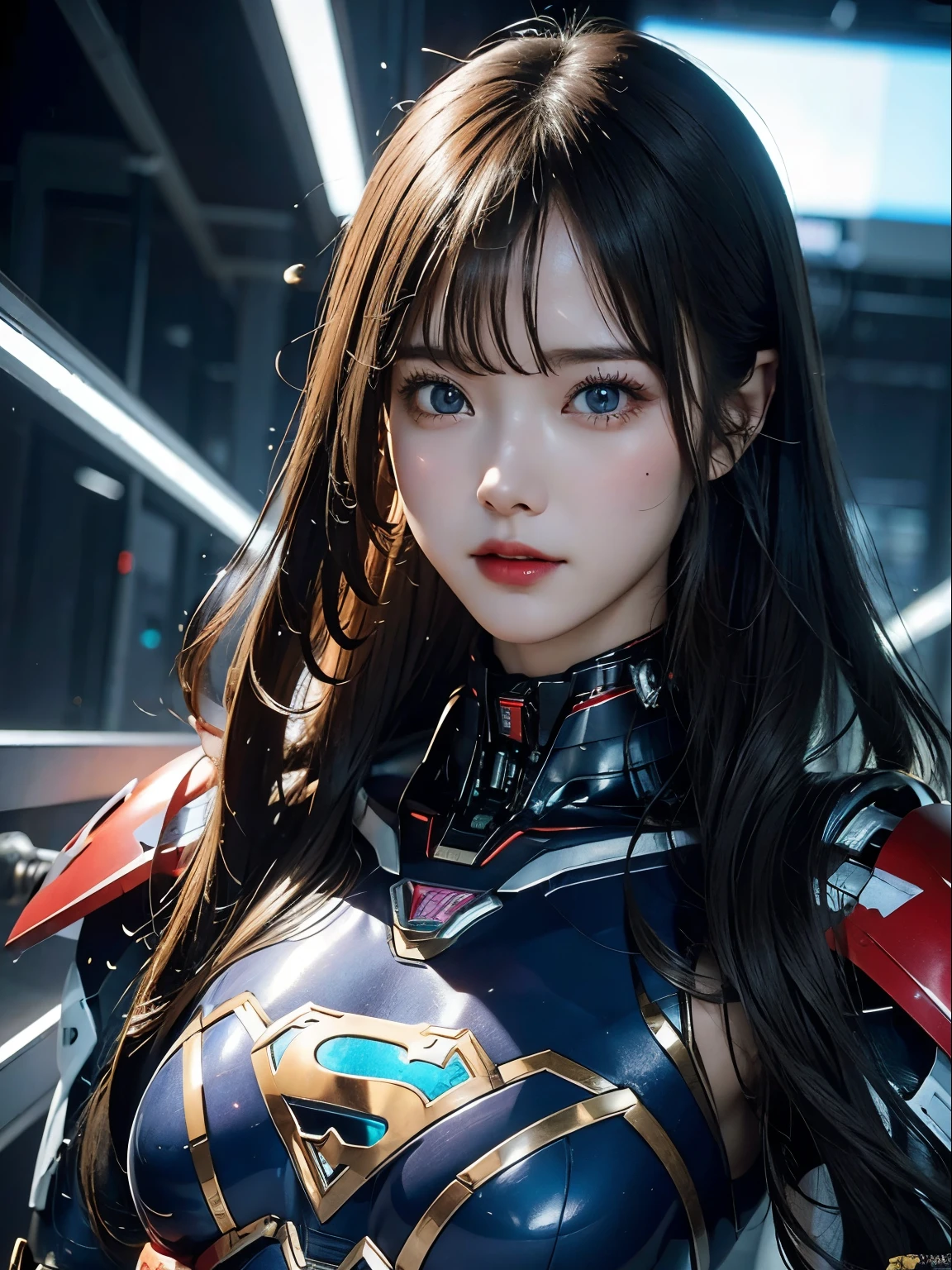 rough skin, Super detailed, advanced details, high quality, 最high quality, High resolution, 1080P, hard disk, beautiful,(super girl),beautifulサイボーグの女性,Mecha cyborg girl,battle mode,Mecha body girl,彼女はsuper girlのメカを着ています,full body photo
