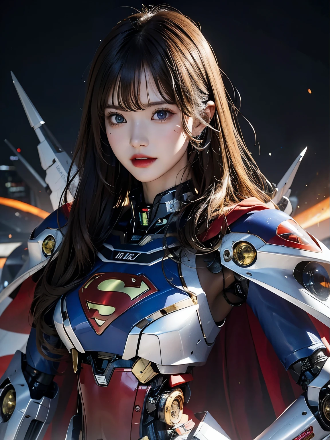 rough skin, Super detailed, advanced details, high quality, 最high quality, High resolution, 1080P, hard disk, beautiful,(super girl),beautifulサイボーグの女性,Mecha cyborg girl,battle mode,Mecha body girl,彼女はsuper girlのメカを着ています,full body photo