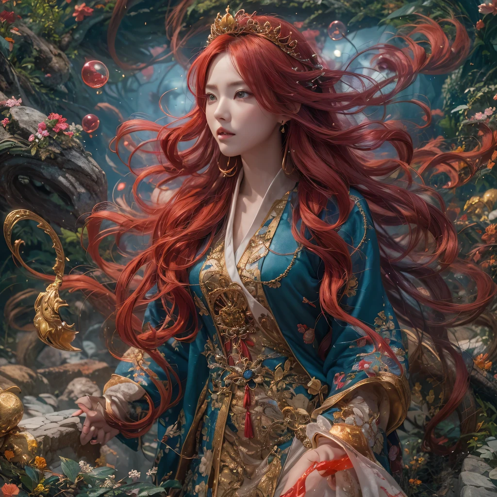 Poached egg series,red,enamel,agate,A flesh-colored world,Blood Blue Maiden 32k(masterpiece,HD,Aoyama Pond,Ultra high quality,32k)飘逸的亮red长发,blood pool,Ziddink, a color,Grumpy (After greeting), (Linen scarf), fighting stance, looking at the ground, Long red hair, Floating bright blue, Fire cloud gold headdress, 中国长袖金丝酒red服装, (Abstract metaverse splash:1.2), White background,Peony flower vitality protector(realistically:1.4),bright purple hair,Smoke on the road,The background is very pure, high resolution, detail, RAW photos, Sharp Re, Nikon D850 film photo by Jefferies Lee 4 Kodak Portra 400 camera F1.6 guns, colorful, Ultra-realistic and vivid textures, dramatic lighting, Unreal Engine Art Station Trend, Sinest 800,一个有着长长的飘逸亮red头发的女孩,huge colorful bubbles
