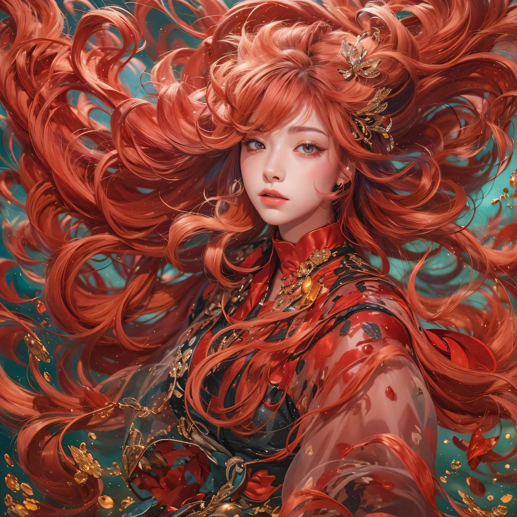 Poached egg series,red,enamel,agate,A flesh-colored world,Blood Blue Maiden 32k(masterpiece,HD,Aoyama Pond,Ultra high quality,32k)飘逸的亮red长发,blood pool,Ziddink, a color,Grumpy (After greeting), (Linen scarf), fighting stance, looking at the ground, Long red hair, Floating bright blue, Fire cloud gold headdress, 中国长袖金丝酒red服装, (Abstract metaverse splash:1.2), White background,Peony flower vitality protector(realistically:1.4),bright purple hair,Smoke on the road,The background is very pure, high resolution, detail, RAW photos, Sharp Re, Nikon D850 film photo by Jefferies Lee 4 Kodak Portra 400 camera F1.6 guns, colorful, Ultra-realistic and vivid textures, dramatic lighting, Unreal Engine Art Station Trend, Sinest 800,一个有着长长的飘逸亮red头发的女孩,huge colorful bubbles