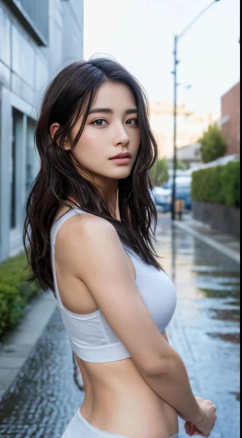 Beautiful mature woman with beautiful wavy long hair, Sexy Mature, Wet with rain, naked, Ultra-high resolution,(Realistic:1.4), ((Highest quality)), ((masterpiece)), (be familiar with),