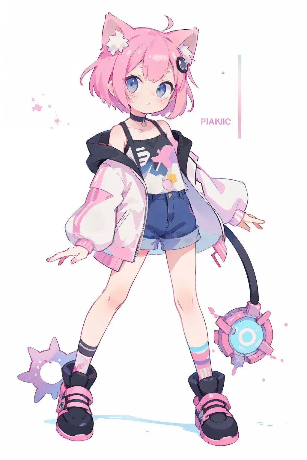 watercolor (Moderate):1.35,splash of color,colorful,flat color,// whole body,white background,hair ornaments,simple background,cube hair ornaments,pink hair,1 girl,bangs,high quality,cyber punk,Gears of the machine,quantum punk,nanopunk,
masterpiece,最high quality,(((onyx theme))),(perfect onyx),(1 girl),paprika,Cat ear、Transparent pink short hair,simple background,head tilt,albino,[watercolor],choker,oversized jacket、hot pants