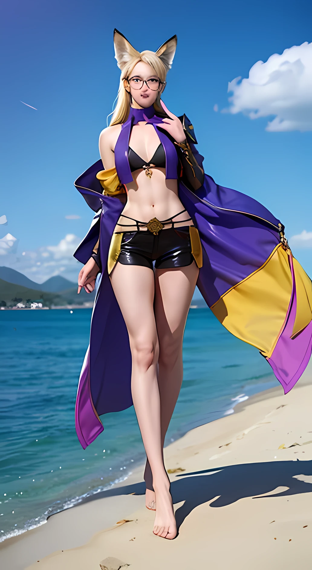A pirate does full-length fitness on the beach