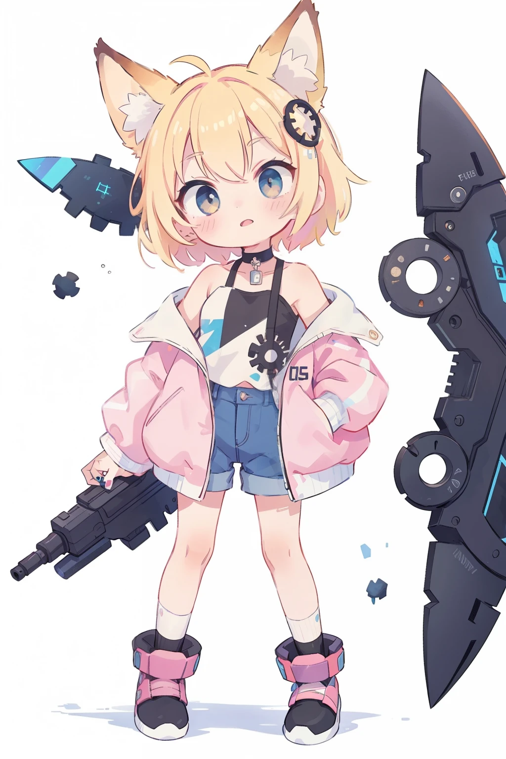 watercolor (Moderate):1.35,splash of color,colorful,flat color,// whole body,white background,hair ornaments,simple background,cube hair ornaments,blonde hair,1 girl,bangs,high quality,cyber punk,Gears of the machine,quantum punk,nanopunk,
masterpiece,最high quality,(((onyx theme))),(perfect onyx),(1 girl),paprika,fox ears、Transparent pink short hair,simple background,head tilt,albino,[watercolor],choker,oversized jacket、hot pants