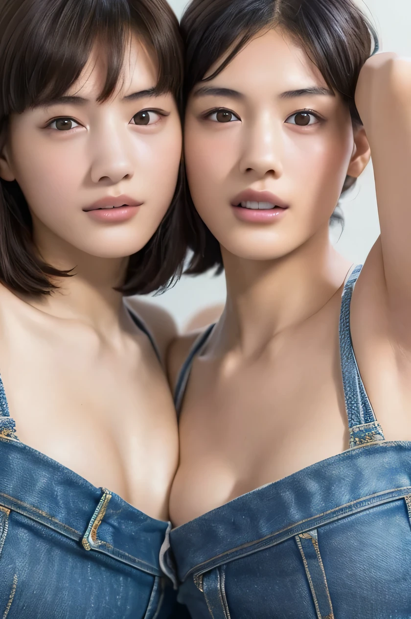one girl, (a beauty girl, delicate girl:1.3), (, gal:1.3), (denim shorts:1.2), very fine eye definition, (symmetrical black eyes:1.3), stare at the camera, A big smile, show teeth, (trackfield view:1.2), small breasts, brown short hair, girl, (eyes and faces with detailed:1.5), (masterpiece, best quality, ultra detailed, detailed face, 8k),