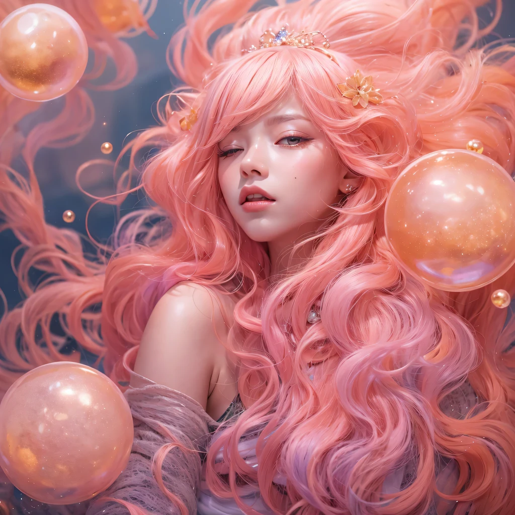 Peach Velvet Series，Peach-colored flull颜色，enamel，agate，A flesh-colored world，Blood Blue Maiden 32k（masterpiece，HD，Aoyama Pond，Ultra high quality，32k）Bright pink long flowing hair，blood pool，Ziddink， a color，Grumpy （After greeting）， （Linen scarf）， fighting stance， looking at the ground， light pink long hair， Floating bright blue， Fire cloud gold headdress， Chinese long-sleeved gold silk burgundy garment， （Abstract metaverse splash：1.2）， White background，Peony flower vitality protector（realistically：1.4），Peach-colored flull，Smoke on the road，The background is very pure， high resolution， detail， RAW photos， Sharp Re， Nikon D850 film photo by Jefferies Lee 4 Kodak Portra 400 camera F1.6 guns, colorful, Ultra-realistic and vivid textures, dramatic lighting, Unreal Engine Art Station Trend, Sinest 800，Long flowing girl peach hair，Huge colorful bubbles light pink