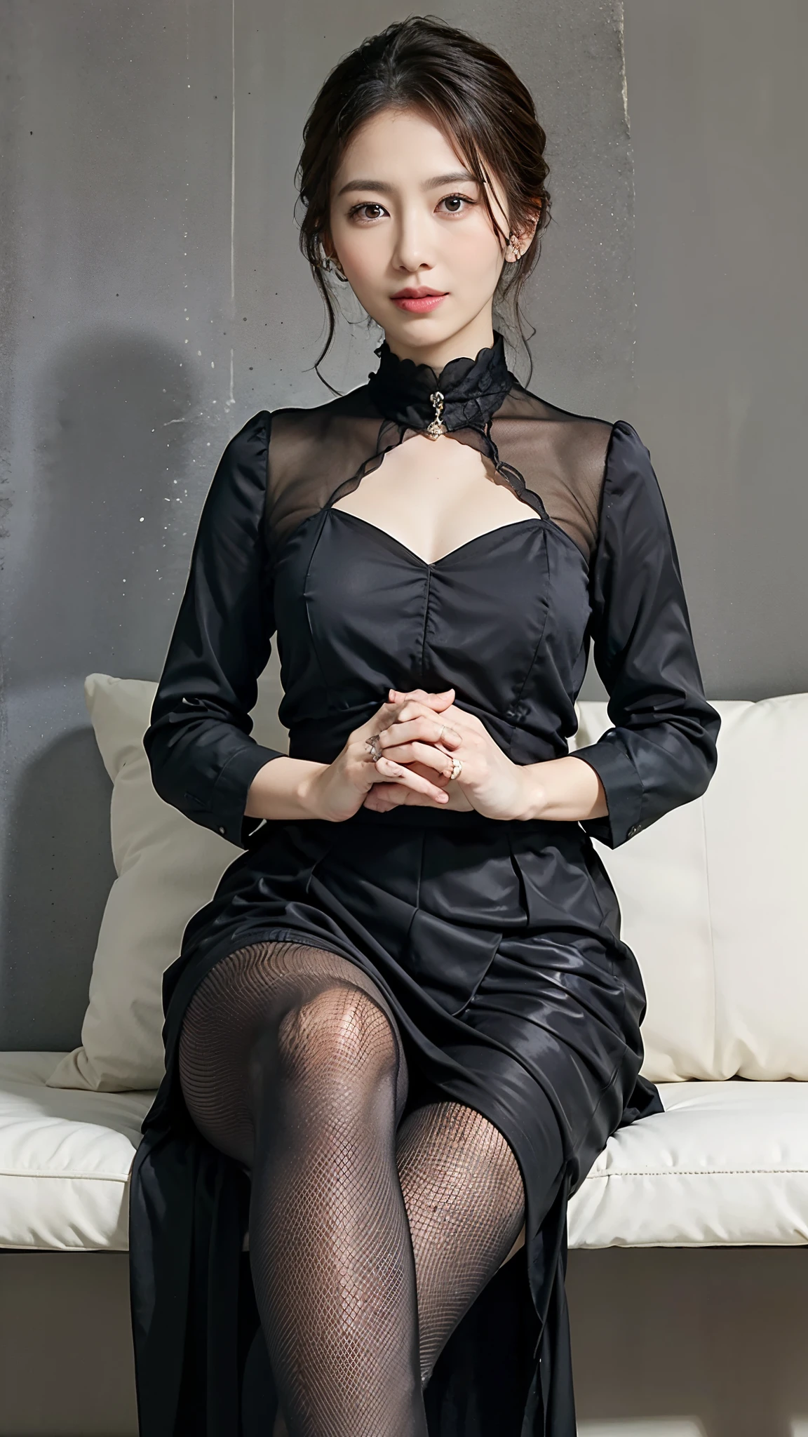 Upper class mature woman wearing elegant formal dress in random colors、Wearing ultra-realistic pantyhose、
