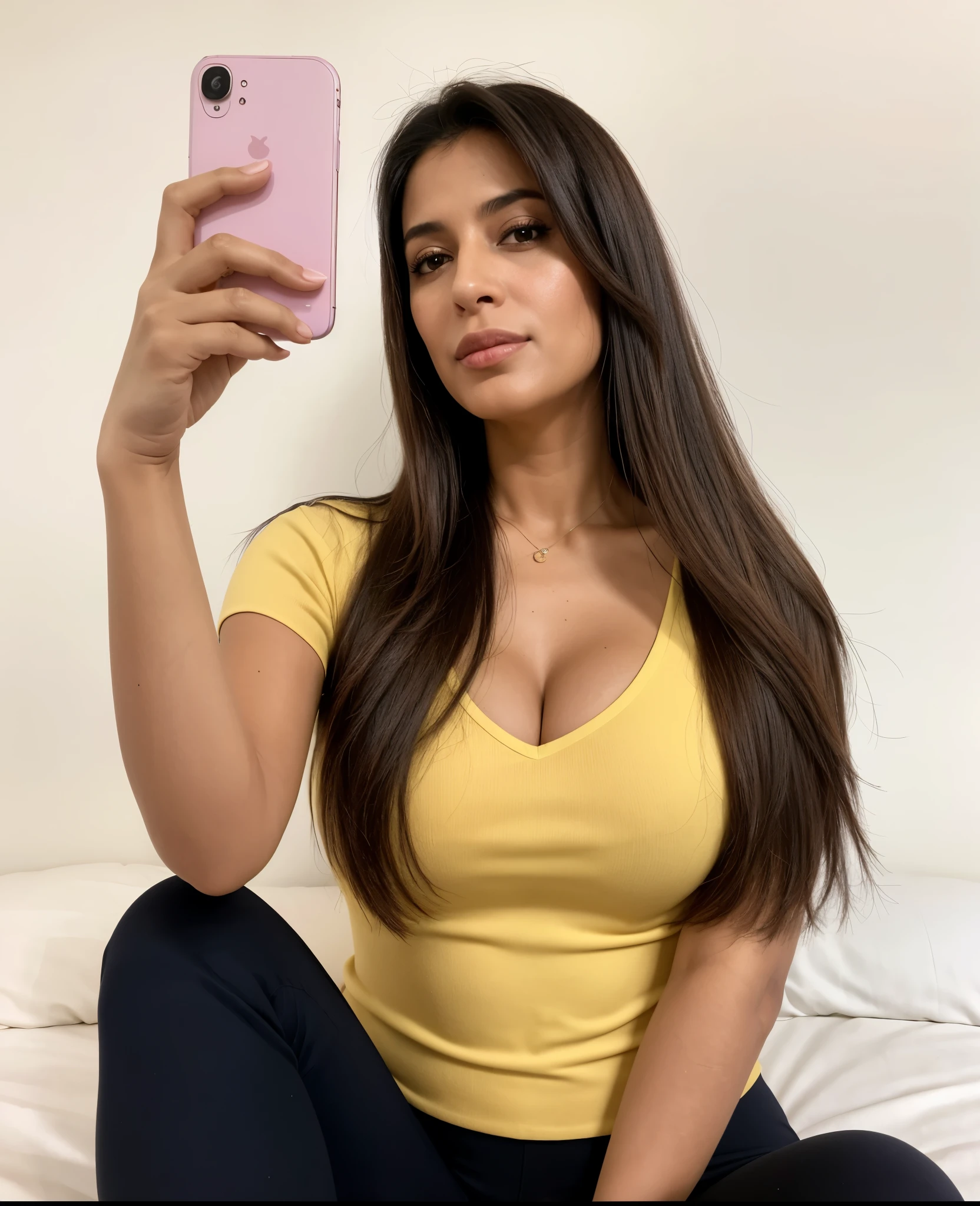 mulher araffe sentada na cama tirando uma selfie com o celular, lorena avarez, Mulher de 30 anos de Cuba, Alanis Guillen, fernanda suarez, 2 modelo feminino de 4 anos, modelo do instagram, 18 anos de idade, Marischa Becker, com cabelo comprido, Karla Ortiz, colombiano, Violeta Myers