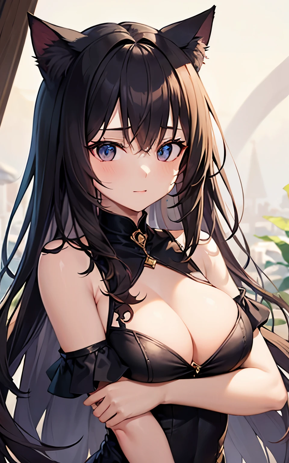 best quality, cute cat ears girl, Cute fantasy world lightly dressed, fantasy world, smooth skin, Upper body is shown,