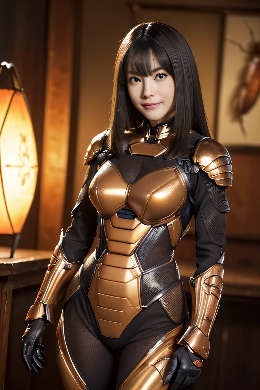 (High resolution,masterpiece,highest quality,Very detailed CG, anime, official art:1.4), realistic, photograph, amazing detail, everything is complicated, shiny and glossy,Amazing number of layers, 8K wallpaper, 3D, sketch, cute, figure,( alone:1.4), perfect female proportions,villain's daughter, (Fusion of dark brown cockroach and lady:1.4), (brown cockroach woman:1.2), (brown cockroach woman:1.2), (Fusion:1.2), (alone:1.4), (evil smile:1.2), muscular, abs, (Cockroach brown exoskeleton bio insect suit:1.4), (Cockroach brown exoskeleton bio insect armor:1.2), (brown transparent cockroach feathers:1.4), (Antennae of brown cockroaches:1.3),