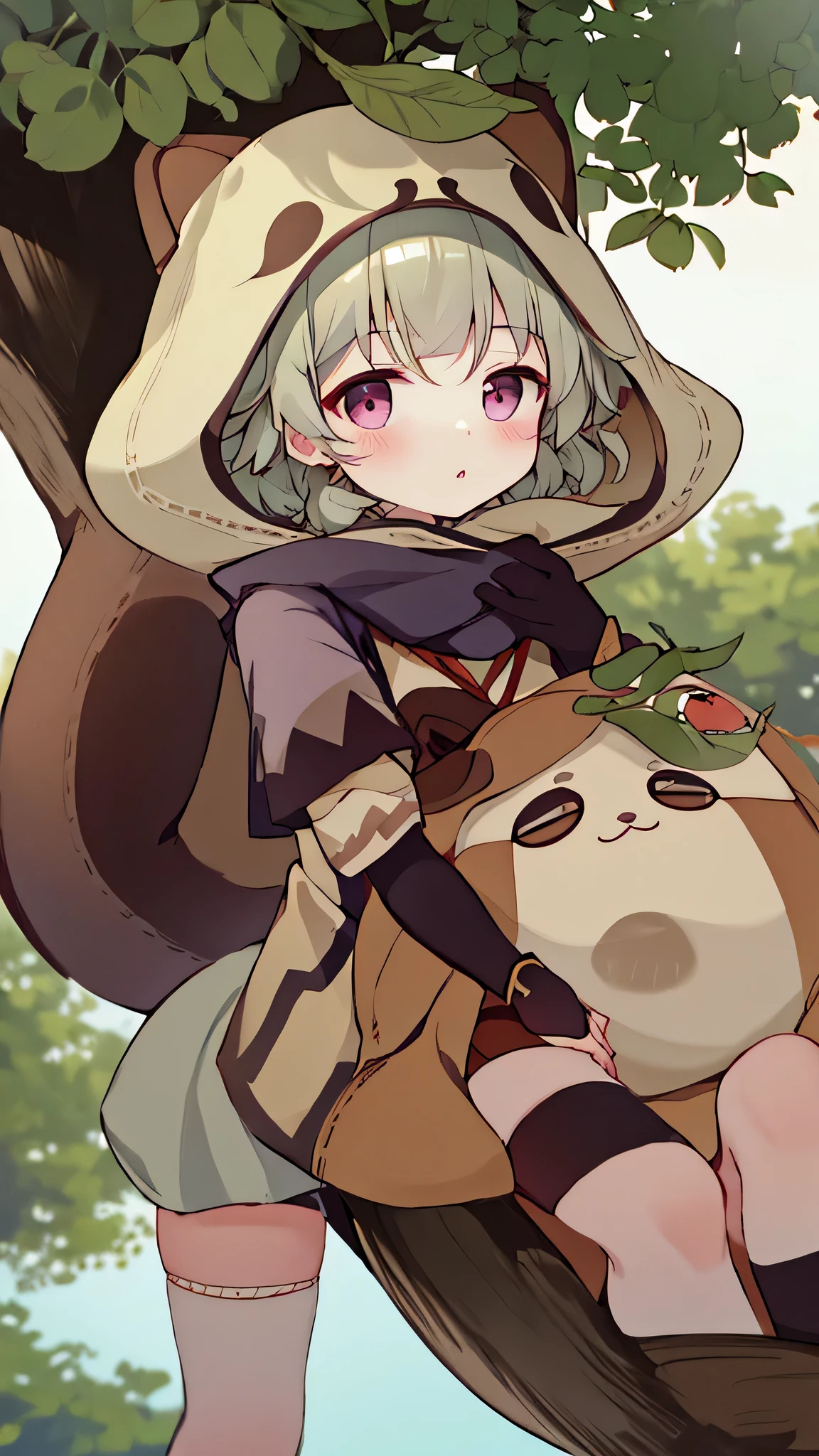 best quality,(kawaii:1.1),(charming),(high resolution:1.2),charming女性 ,sitting on a tree,pillow,Rubbing eyes