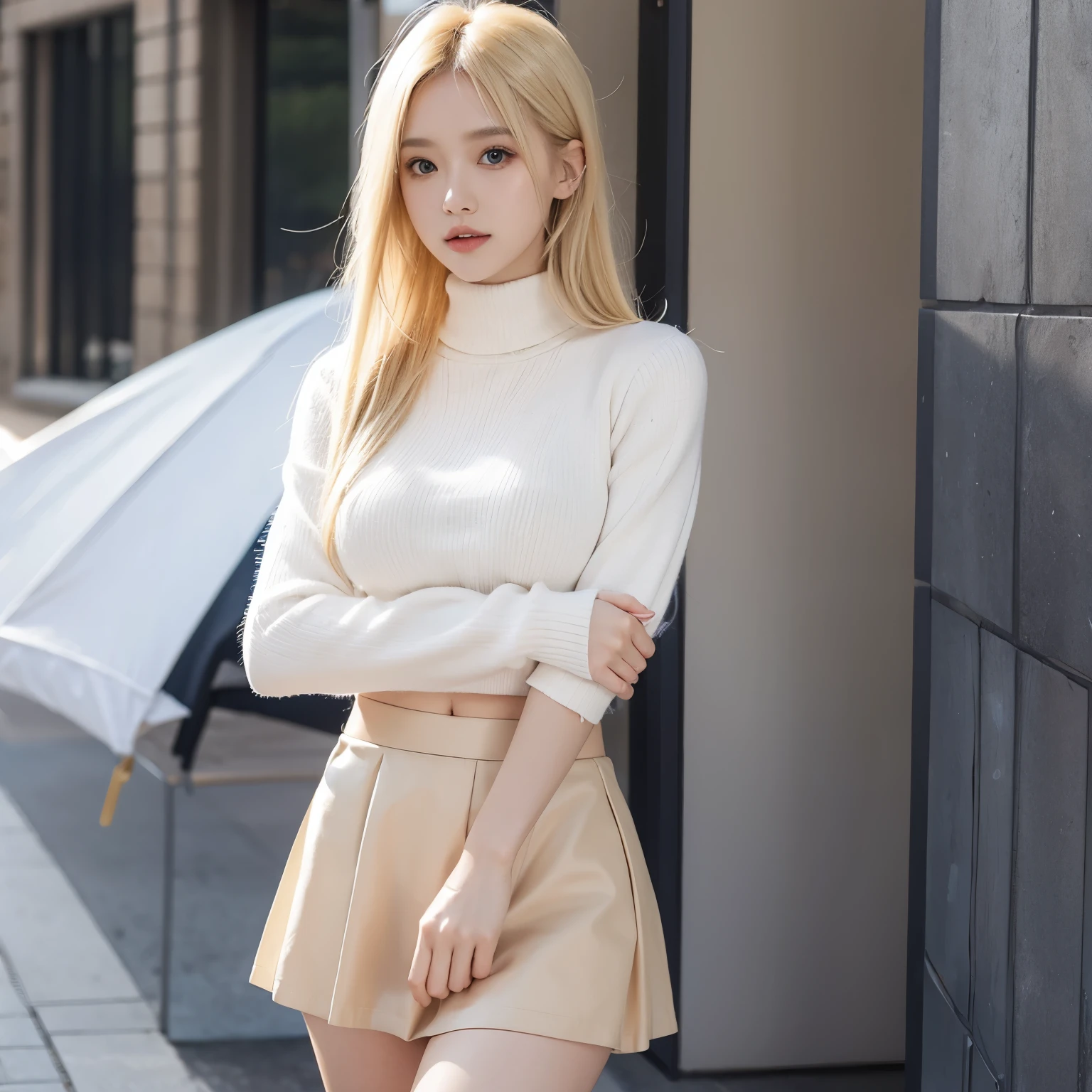Blonde miniskirt with transparent top