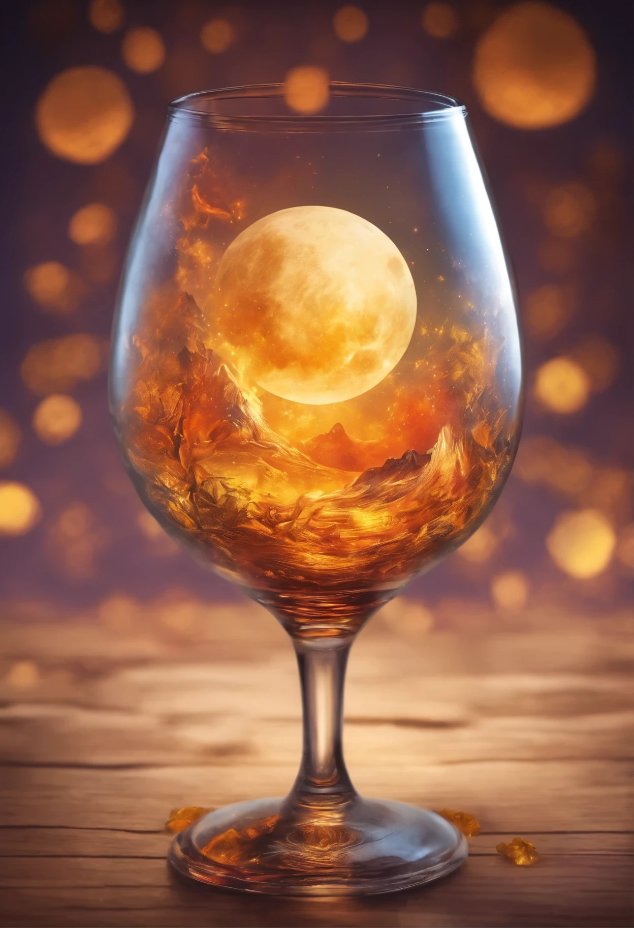 moon in the glass　Sun in a glass toasting scene background is space