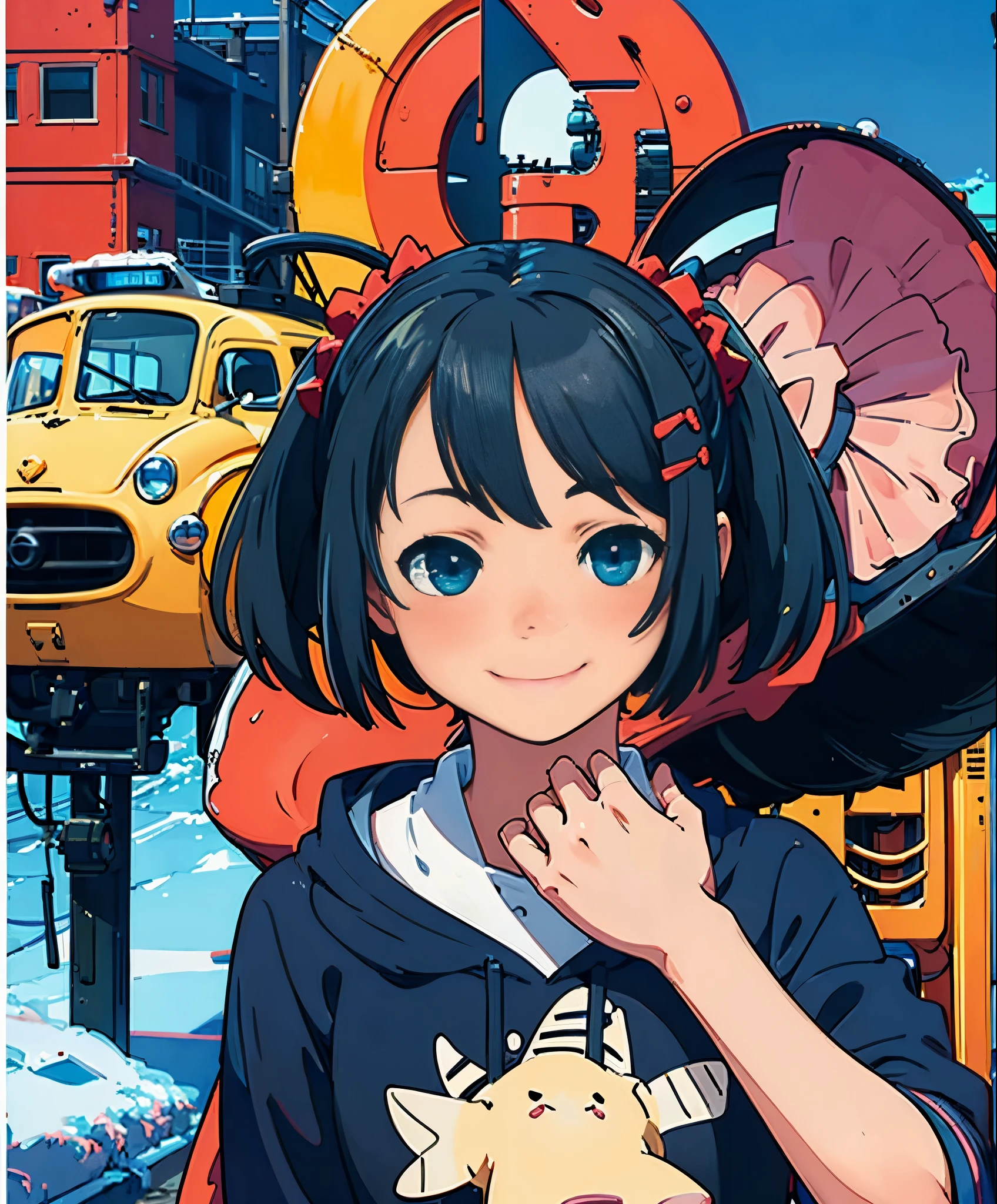 (masterpiece、highest quality、highest quality、official art、beautiful beautiful:1.2)、(1 girl:1.3)Hatsune Miku、big breasts、twin tails、愛らしいsmile、very detailed、((masterpiece)), ((((Little anime)))), 1 girl, alone ((((no background)))), hair clip, hair band, hair ornaments, long sleeve, skirt, white and blue knee socks, (((Nendoroid))), closed one eye, smile, shortcut, Hehehe,Character Doll,Little
