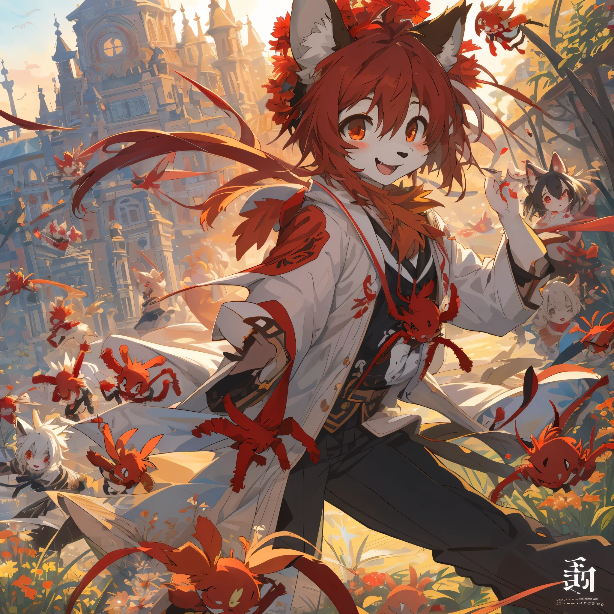 cover_page, highres, top quality, best quality, paid reward available, High-quality illustrations, unparalleled masterpiece, perfect artwork, absurdres, super high resolution, detailed background, red spider lilies, 6+boys, 6+girls, Happy, joyful(Photos of solo travelers)(kemono, furry anthro),