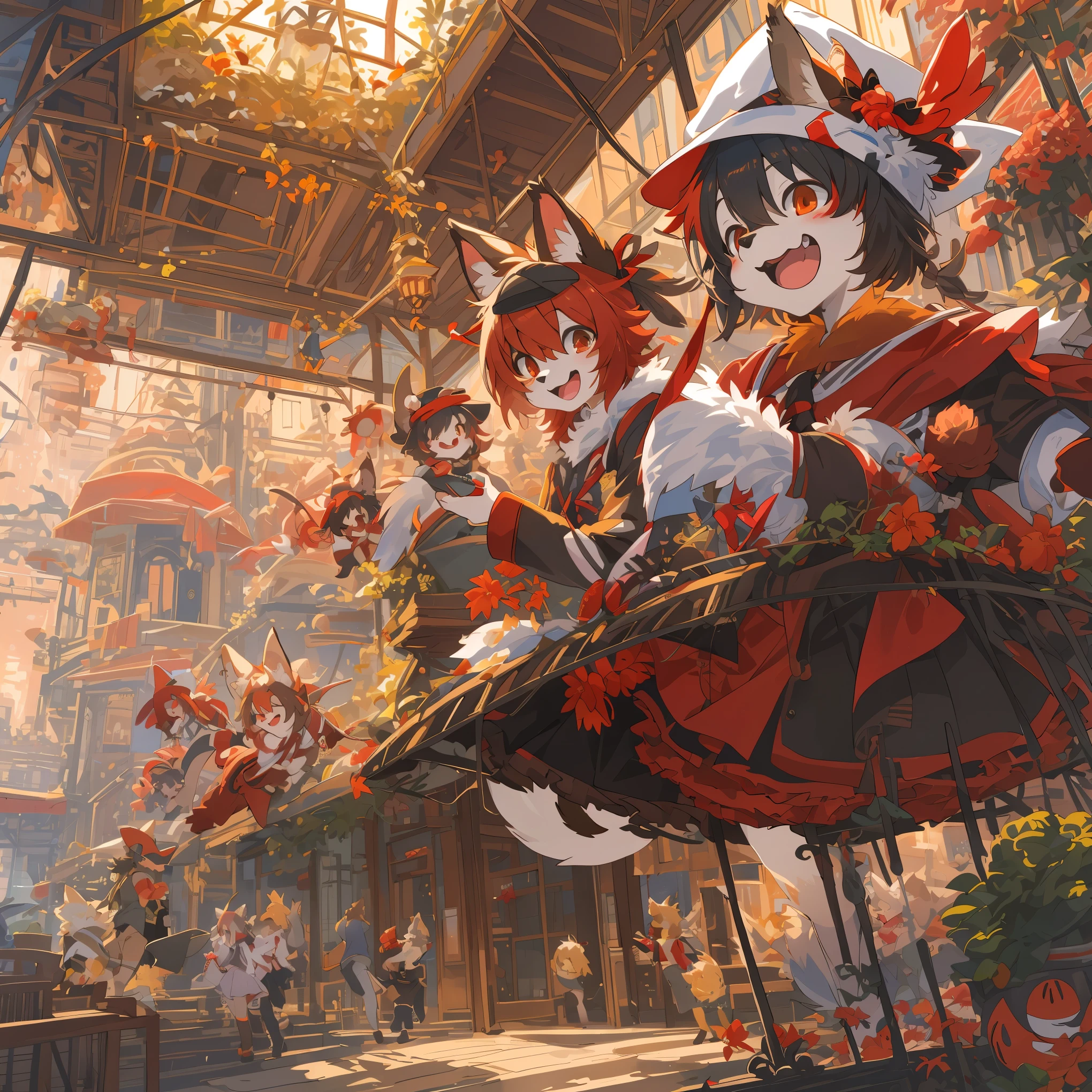 cover_page, highres, top quality, best quality, paid reward available, High-quality illustrations, unparalleled masterpiece, perfect artwork, absurdres, super high resolution, detailed background, red spider lilies, 6+boys, 6+girls, Happy, joyful(Photos of solo travelers)(kemono, furry anthro),