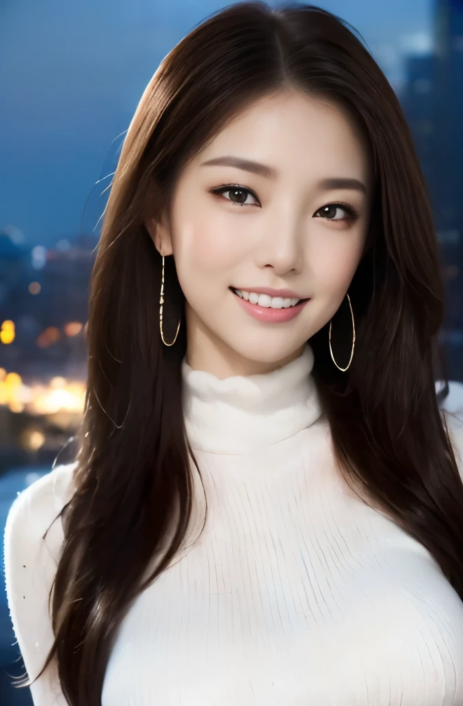 (22 year old female), (big breasts:1.3), ((grab the viewer's hand)), night view in the background、Navy high neck sweater dress、(master piece: 1.3), (maximum resolution: 1.4), (ultra high vision: 1.2), cinematic light, ultra high vision, (fine eyes and skin), (detailed facial features), 8K resolution, perfect style, beautiful expression、Highly detailed face and skin texture、detailed eye、double eyelid、eye shadow:1.2、glitter eyeliner:1.2、thin cheeks、shiny skin、(pure white skin:1.3)、small shiny necklace and earrings,glossy lips:1.2、((full body shot:1.2))、((from a very intimate distance:1.2))、(straight hairstyle、dark brown hair)、long hair、(very affectionate smile:1.3)、From above