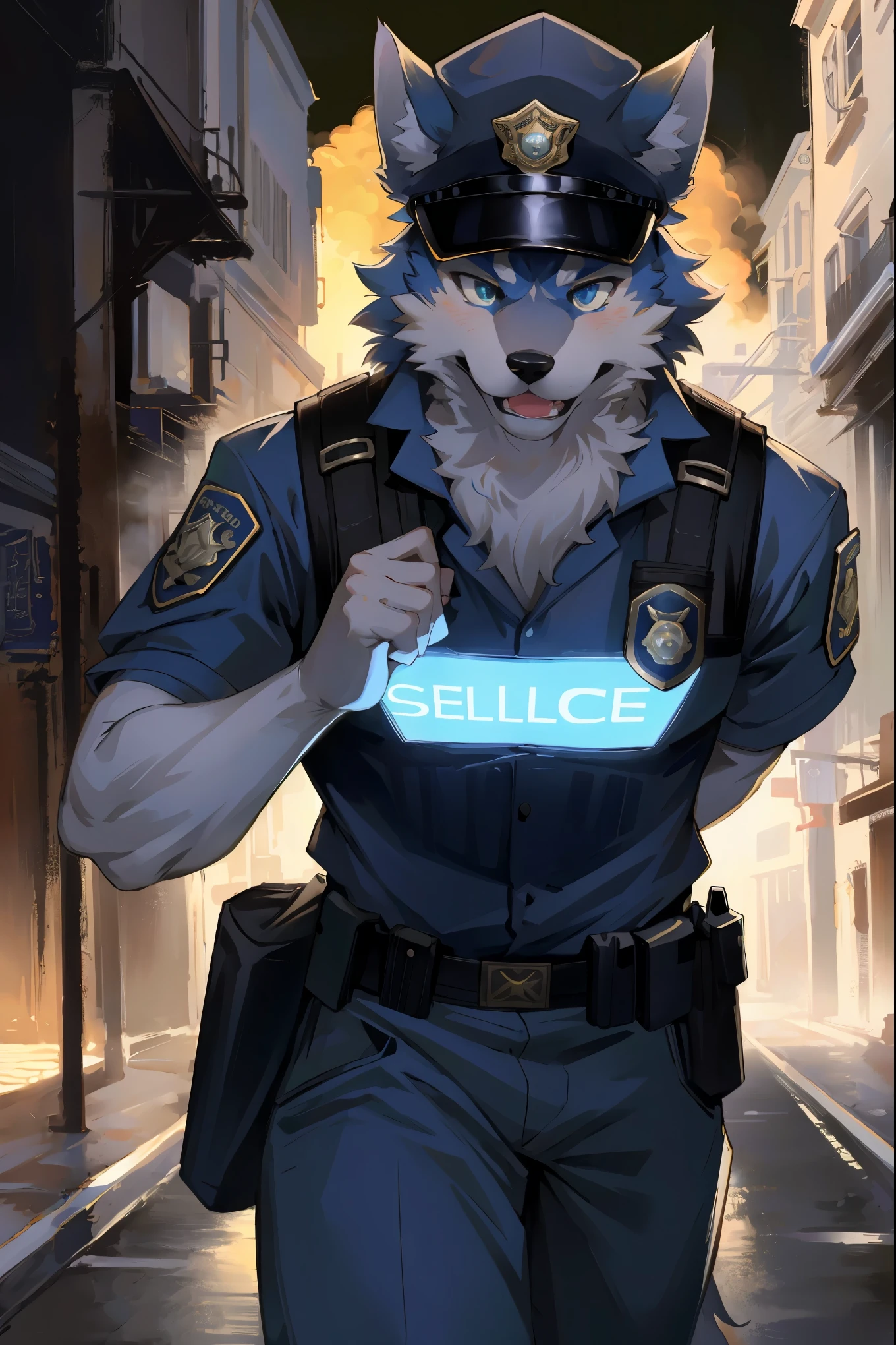 top quality, best quality, highres, masterpiece, super high resolution, detailed background, street, gasping for air(super handsome boys, dog)police officer, swat, police uniform, 6+boys, 6+girls, absurdres(highly detailed beautiful face and eyes)perfect anatomy, good lighting, volumetric lighting, cinematic shadow(kemono, furry anthro),